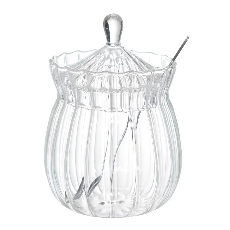 Sugar bowl, 12 cm, 350 ml, with spoon, glass R / steel, Camellia ,image-0
