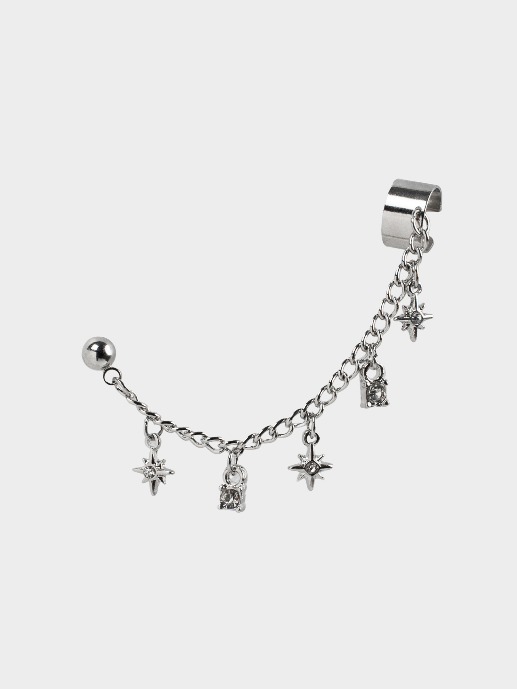 Cuff earring, single size, with pendant, Metal / Rhinestones, Stars, Mineral, image-0