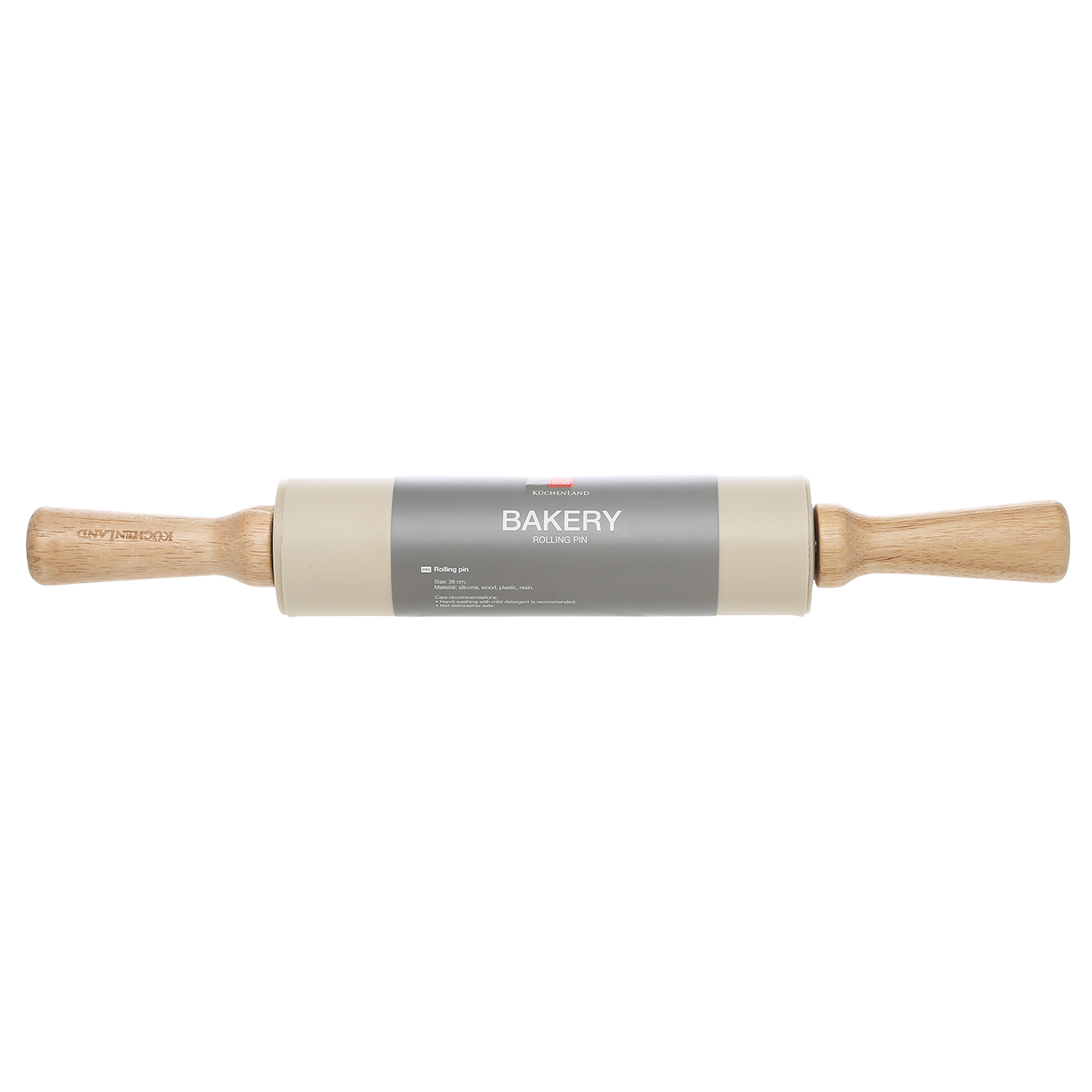 Rolling pin, 38 cm, silicone / wood, beige, Bakery