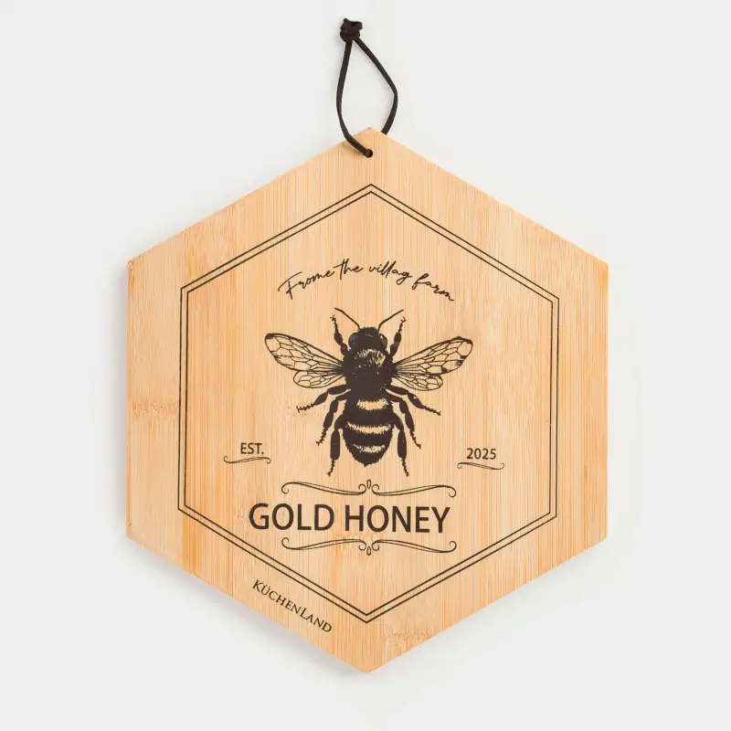 Cutting board, 25x22 cm, bamboo, hexagonal, Bee, Honey ,image-0
