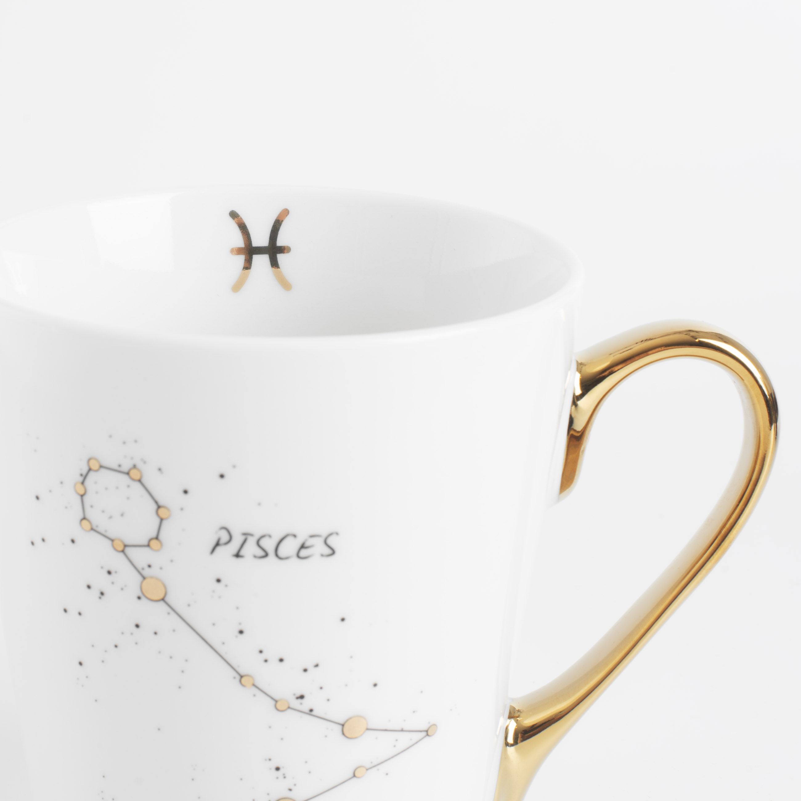 Mug, 400 ml, porcelain N, milky golden, Fish, Zodiac, image-3