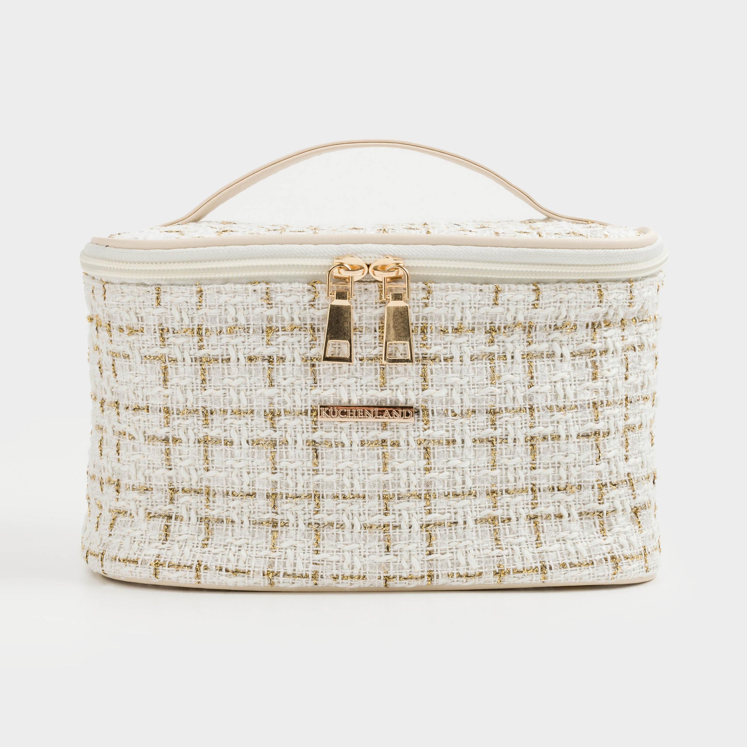 Cosmetic bag, 20x15 cm, with handle, tweed, white, Wenal, image-0