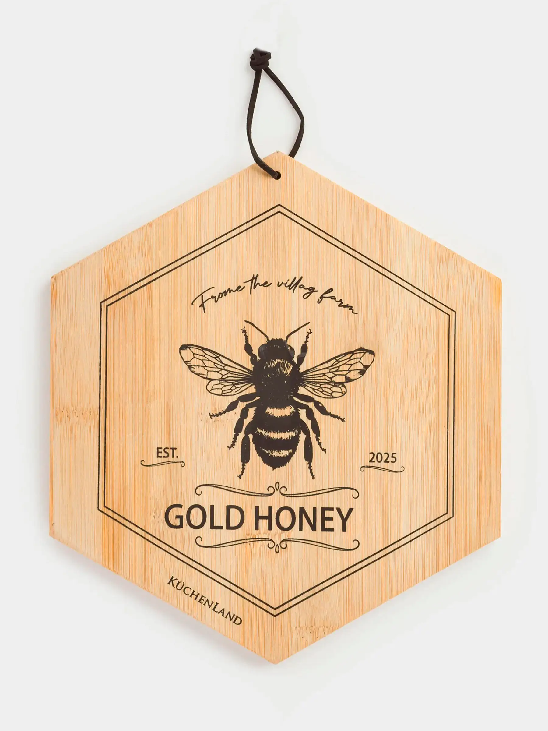 Cutting board, 25x22 cm, bamboo, hexagonal, Bee, Honey