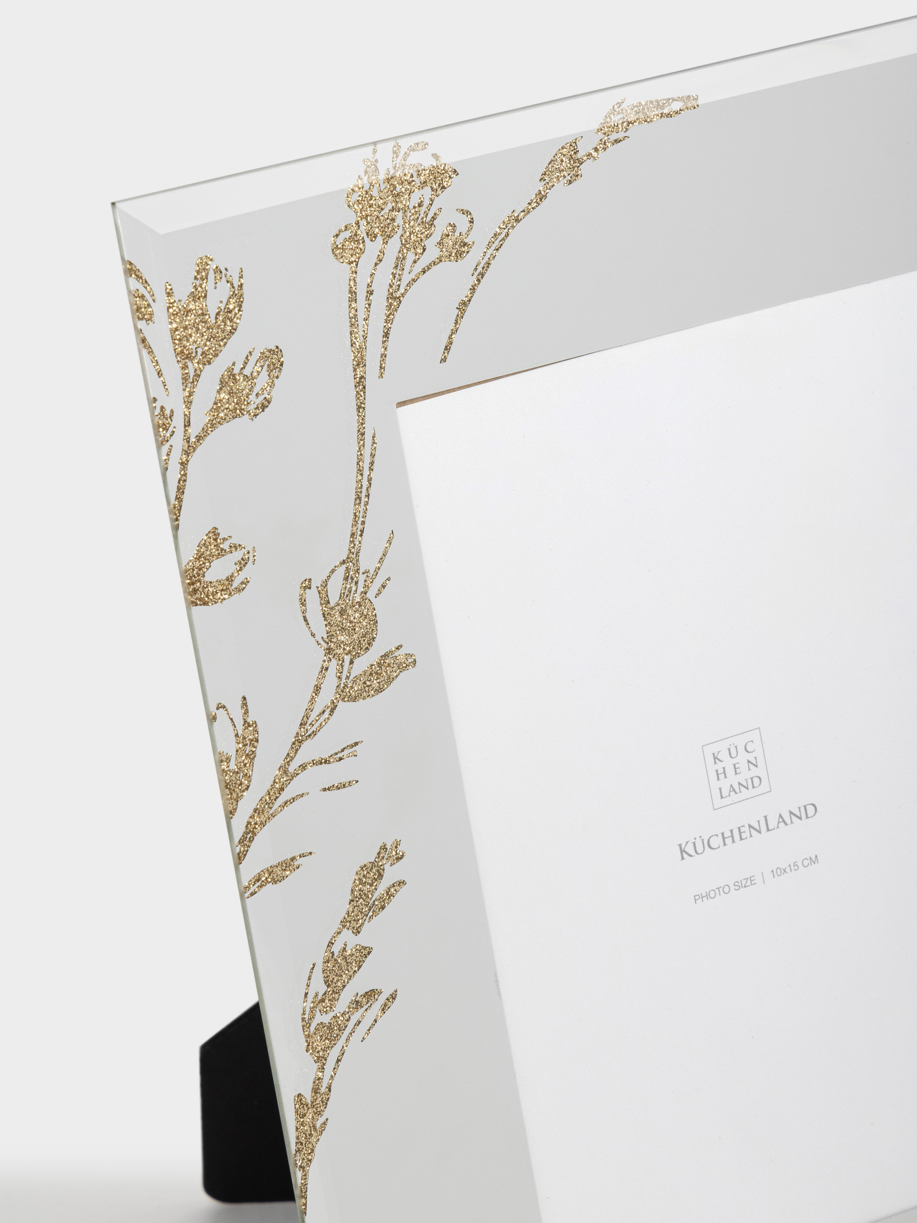 Photo frame, 17x22 cm, glass, Golden flowers, Glossy, image-2