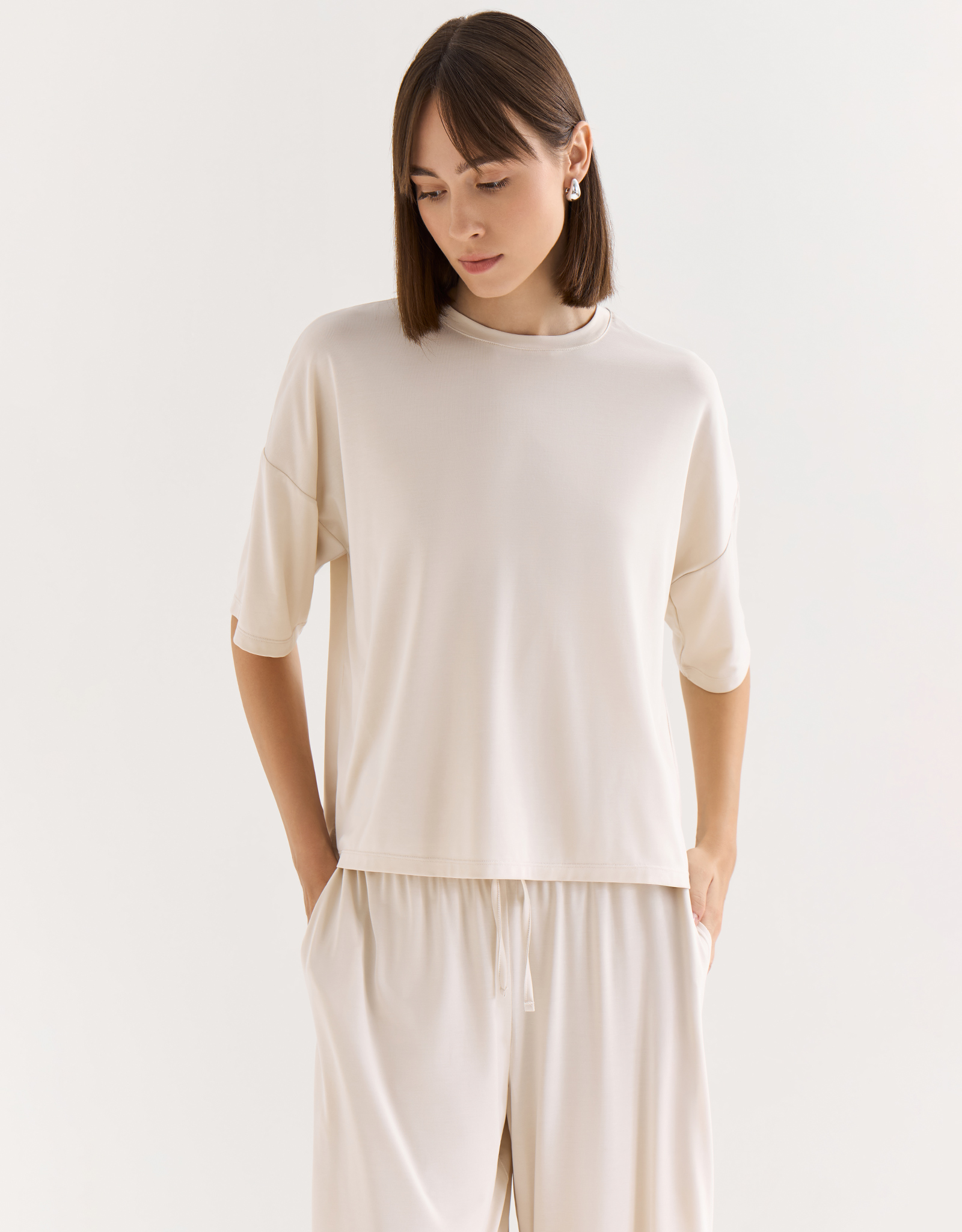 Women's T-shirt, size S, cropped, viscose / polyester, graphite, Ametina, image-0