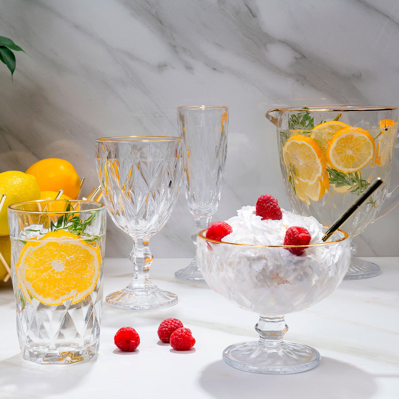 Cream bowl, 12 cm, 320 ml, P glass, with golden edging, Rhomb gold