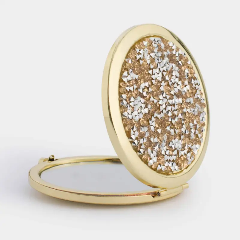 Pocket mirror, 7 cm, double-sided, gold, Sequins, Actress
