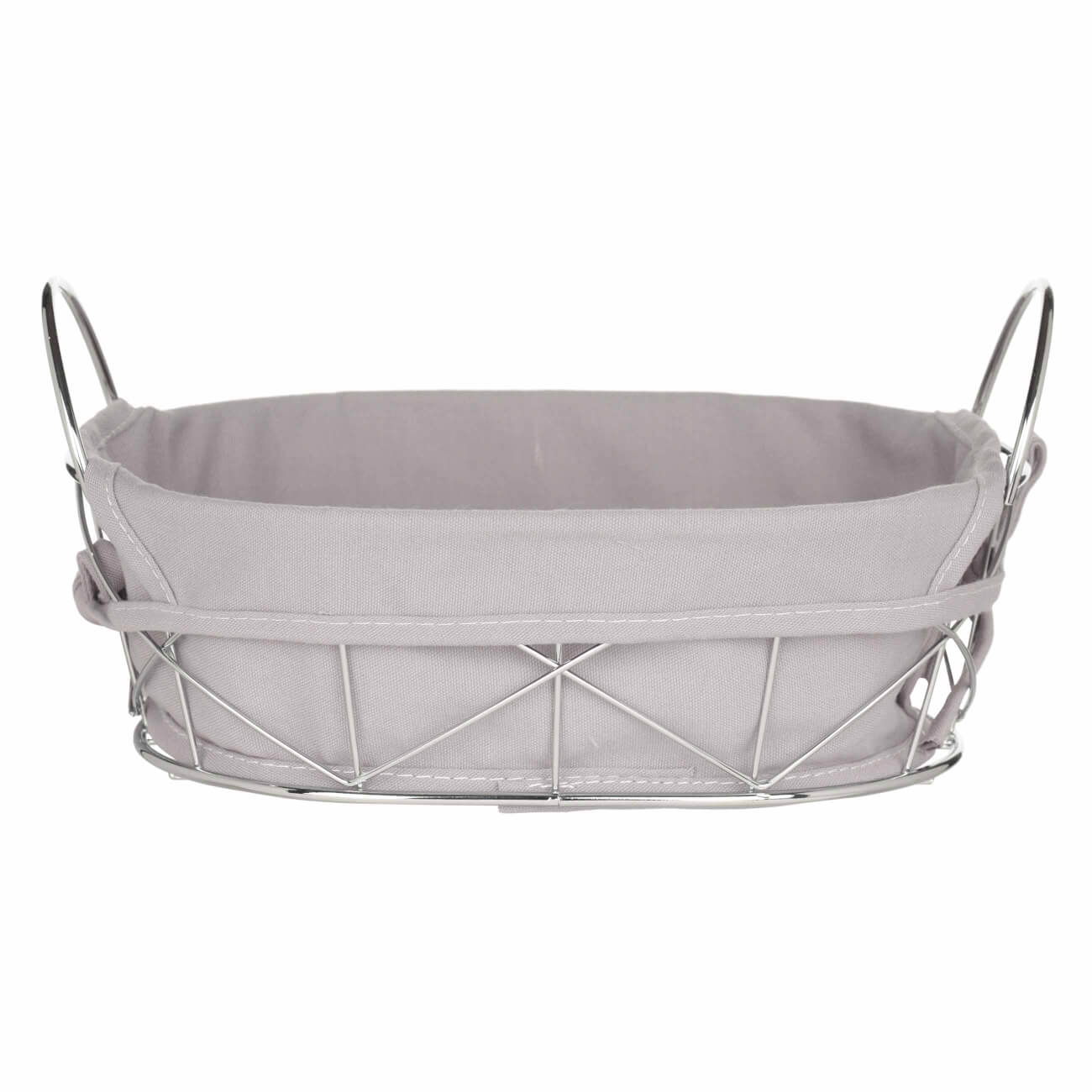 Bread basket, 28x20 cm, cotton/metal, oval, gray/silver, Twist silver