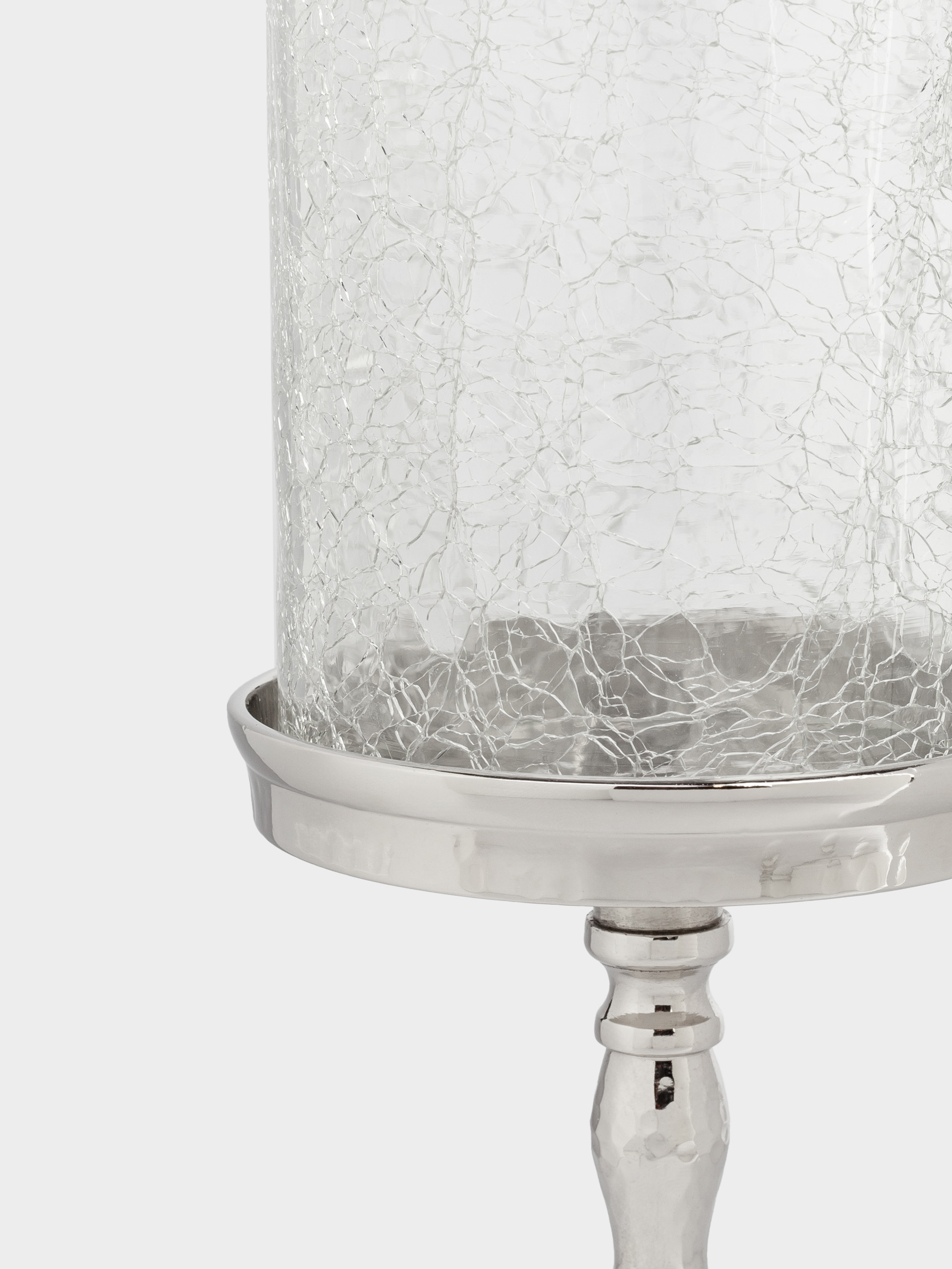 Candle holder, 26 cm, on a leg, glass / metal, silver, Craquelure, Fantastic R, image-4