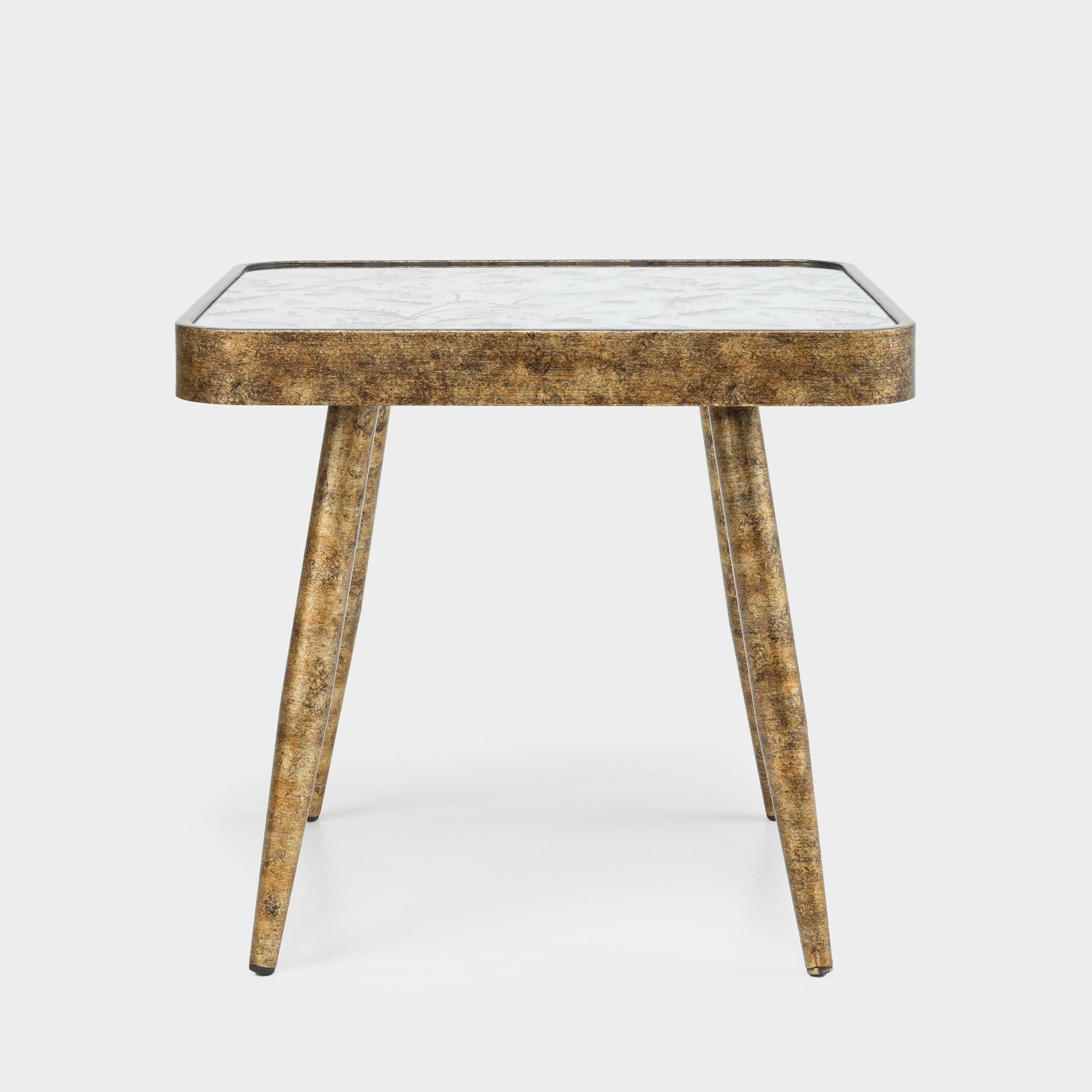Coffee table, 40x36 cm, glass / plastic, square, golden, Flowers, Floral