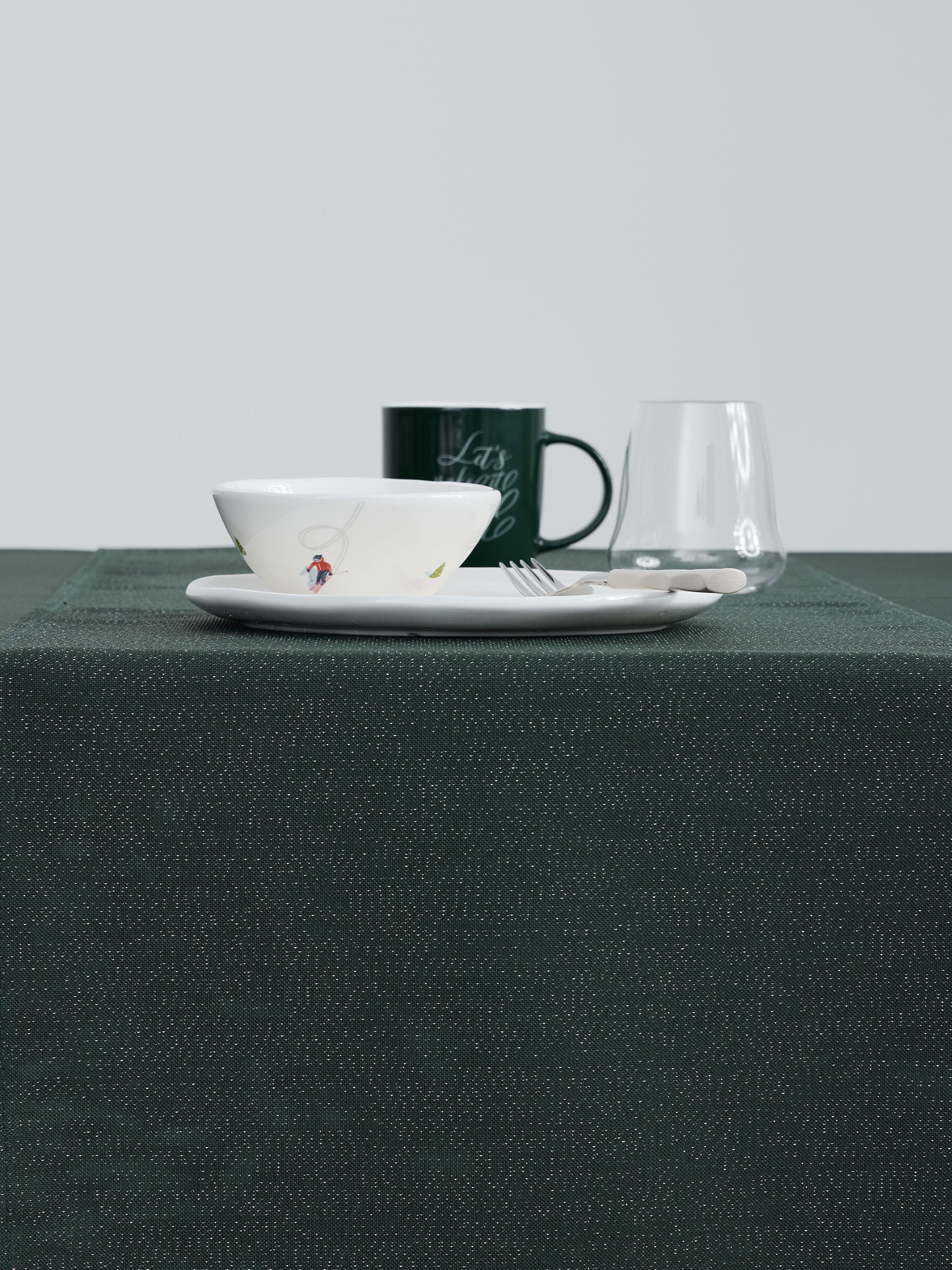 Table runner, 40x160 cm, polyester, dark green, Green speckled, image-3