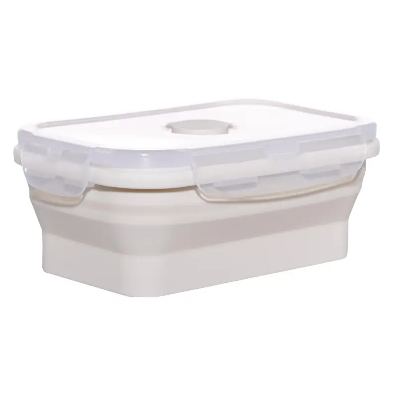 Container, 540 ml, foldable, with clips, Silicone / plastic, beige, Portable