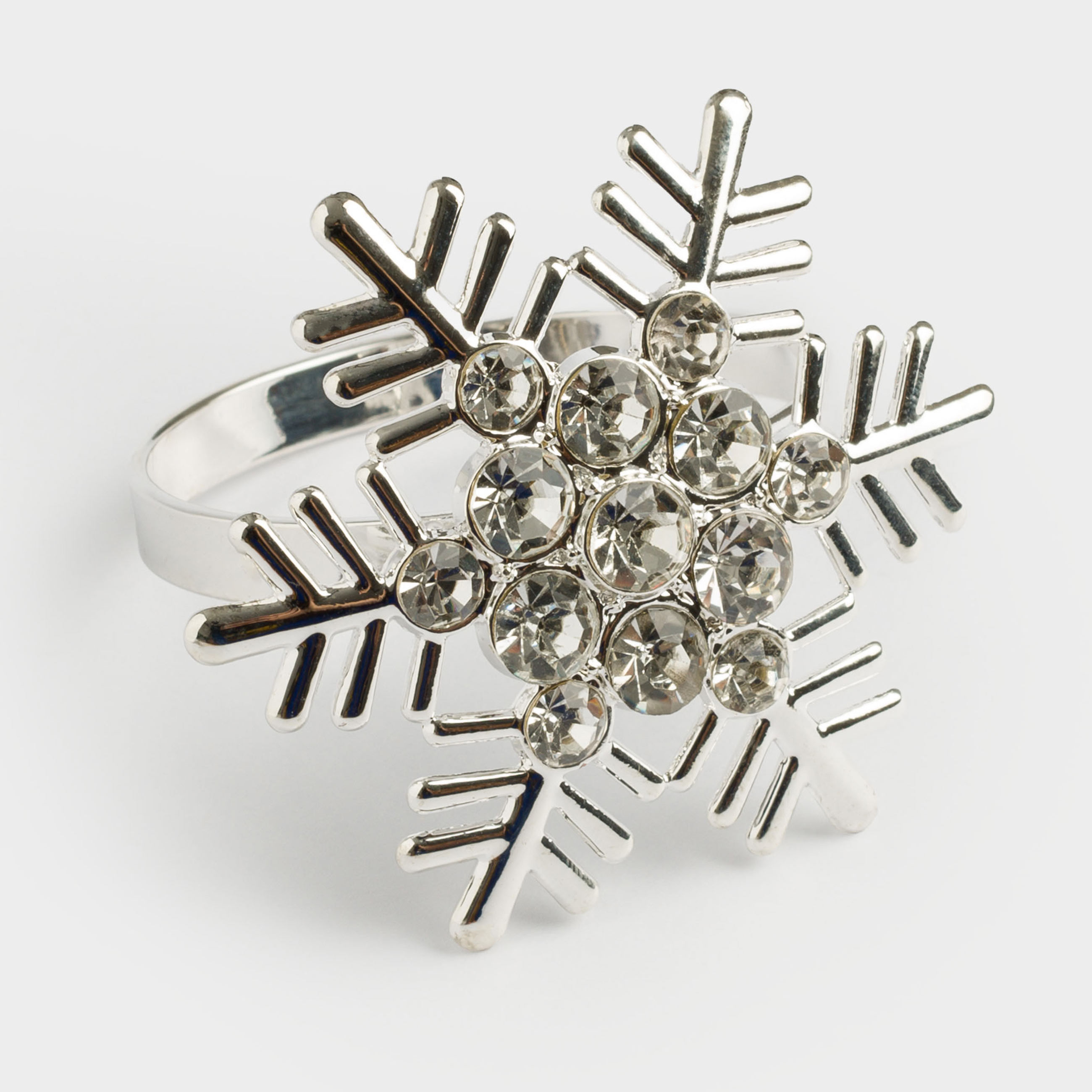 Napkin ring, 5 cm, metal, silver, Snowflake with crystals, Snowfall, image-1