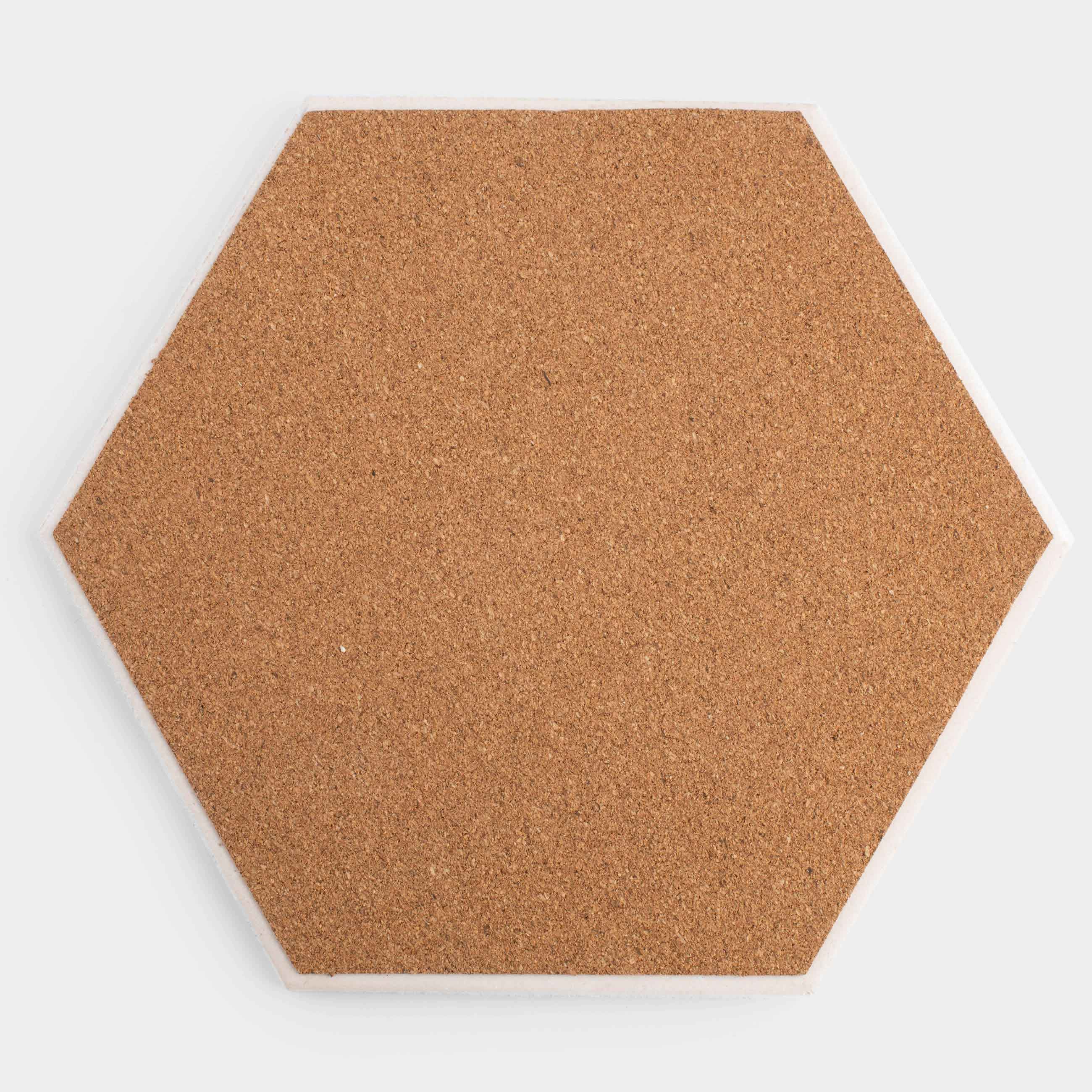 Hot plate, 20 cm, ceramic / cork, hexagonal, white, Royal bee, Honey