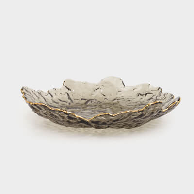 Dish, 25x4 cm, glass, gray, with golden edging, Nautilus color ,image-0