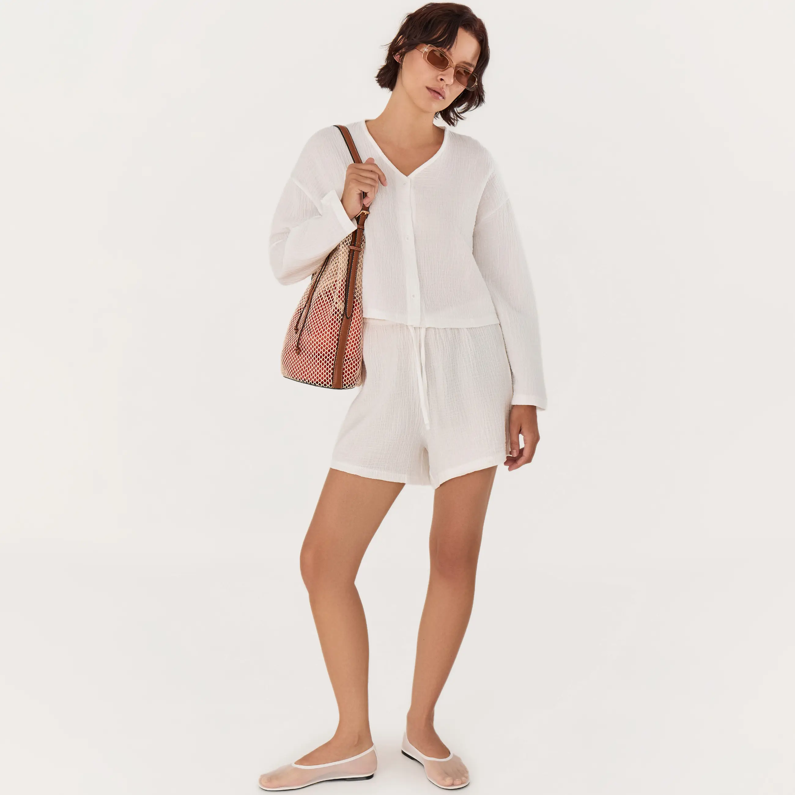 Women's shorts, size L, muslin, white, Allison