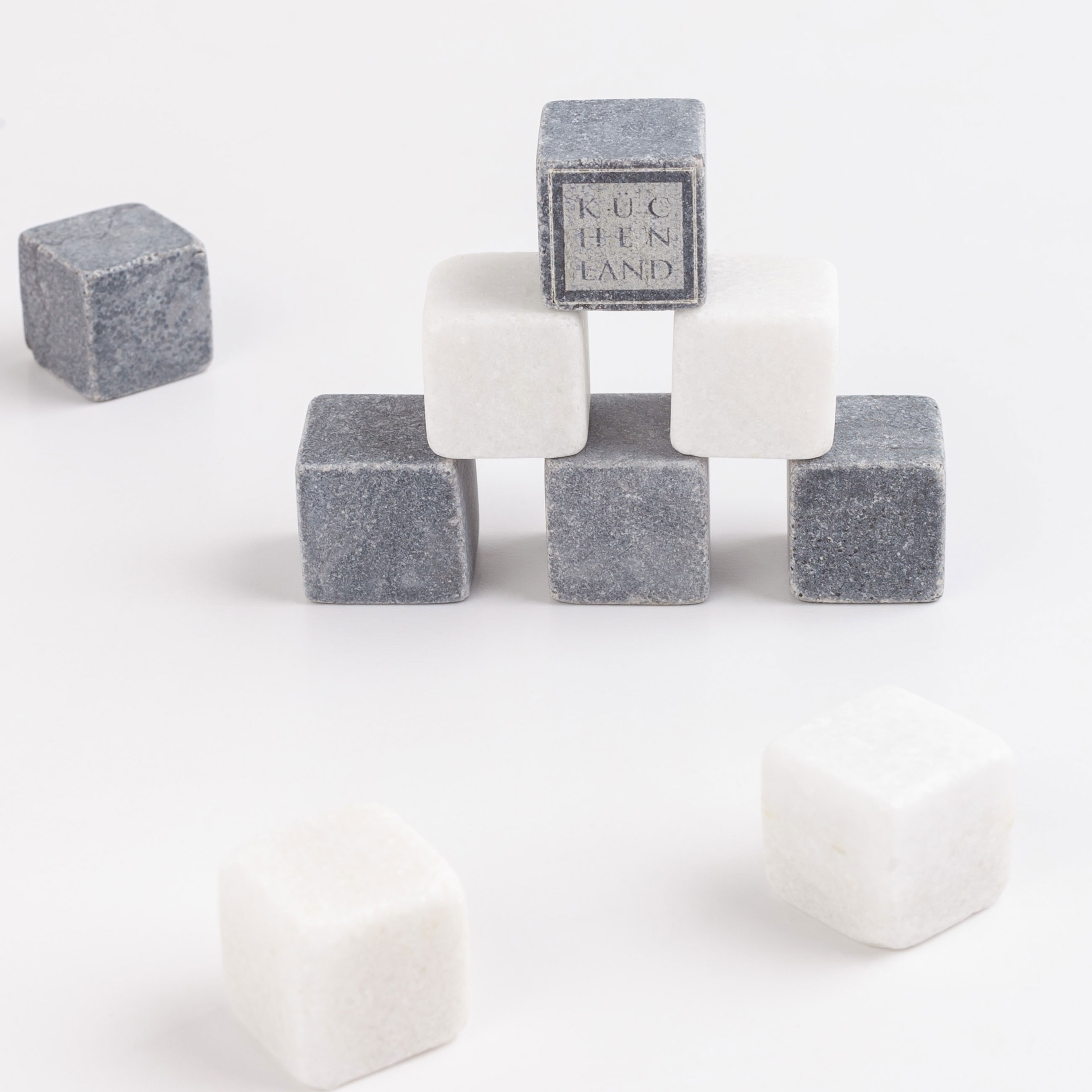 Set of cubes for cooling drinks, 12 pr, with tongs, in a box, marble / steel, Marble