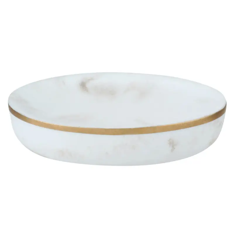 Soap dish, 12x9 cm, polyresin, oval, white-gold, Marble, Dryad