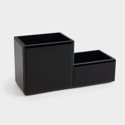 Cosmetics organizer, 20x10 cm, 2 compartments, glass, mirror, black, Glossy black ,image-0
