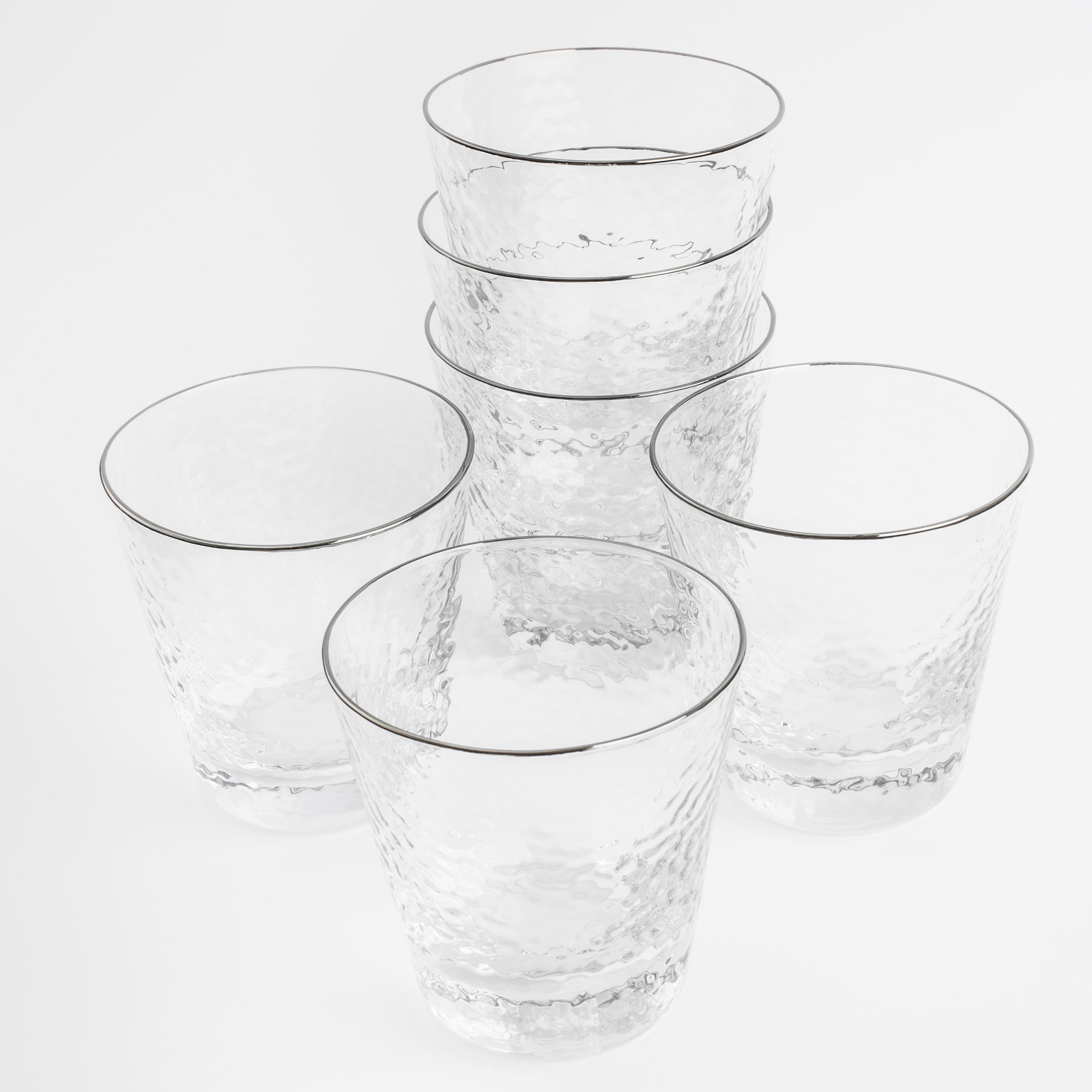 Whiskey glass, 10 cm, 270 ml, 6 pcs, glass, with silver edging, Ripply silver, image-3