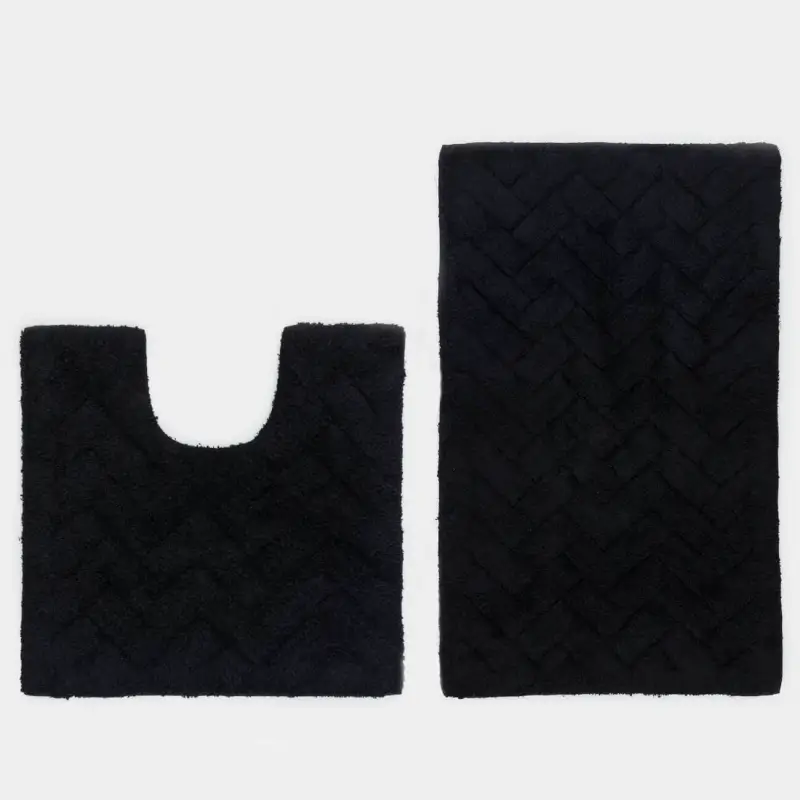 Bathroom mat, 50x80 / 50x50 cm, 2 pcs, anti-slip, cotton, black, Neutral