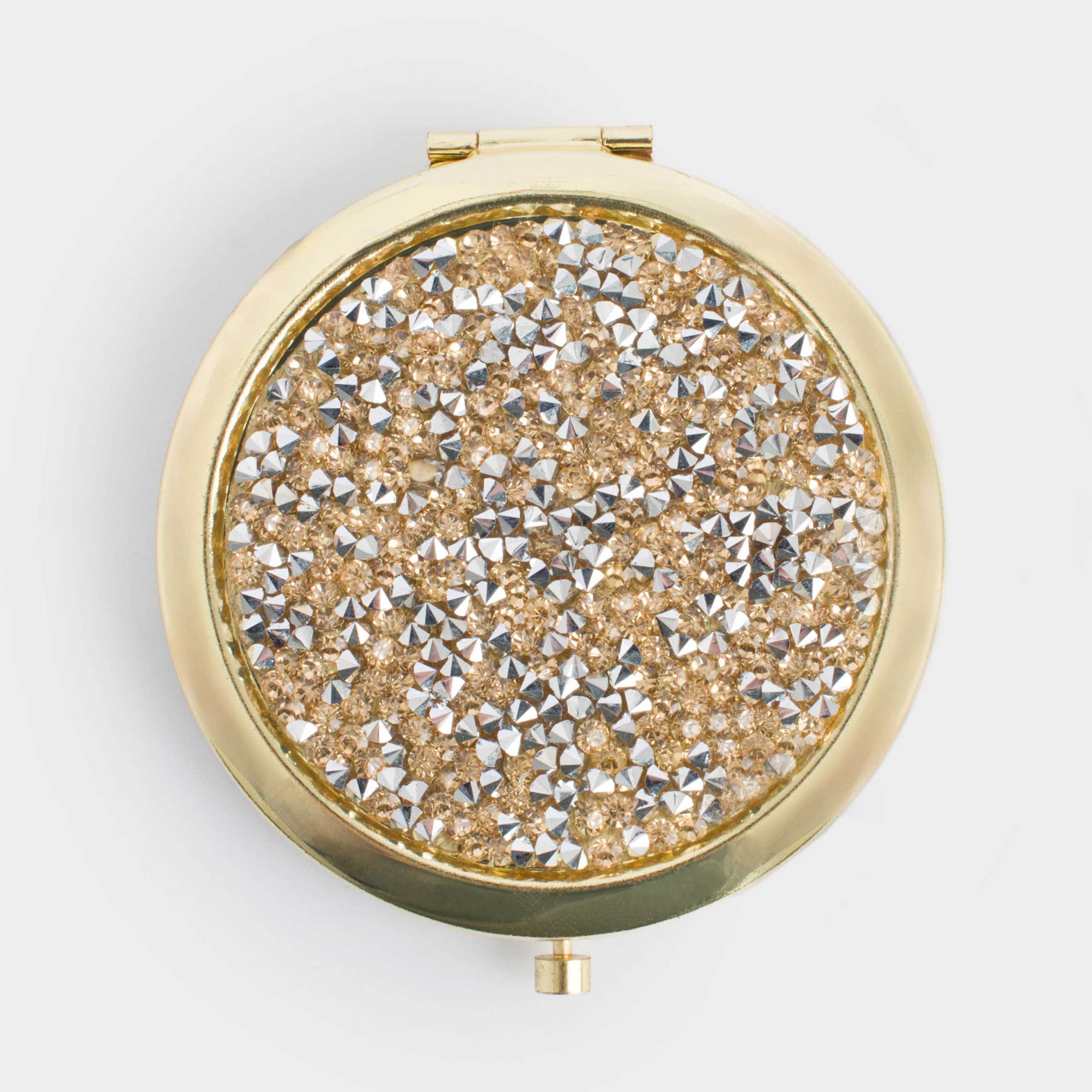 Pocket mirror, 7 cm, double-sided, gold, Sequins, Actress