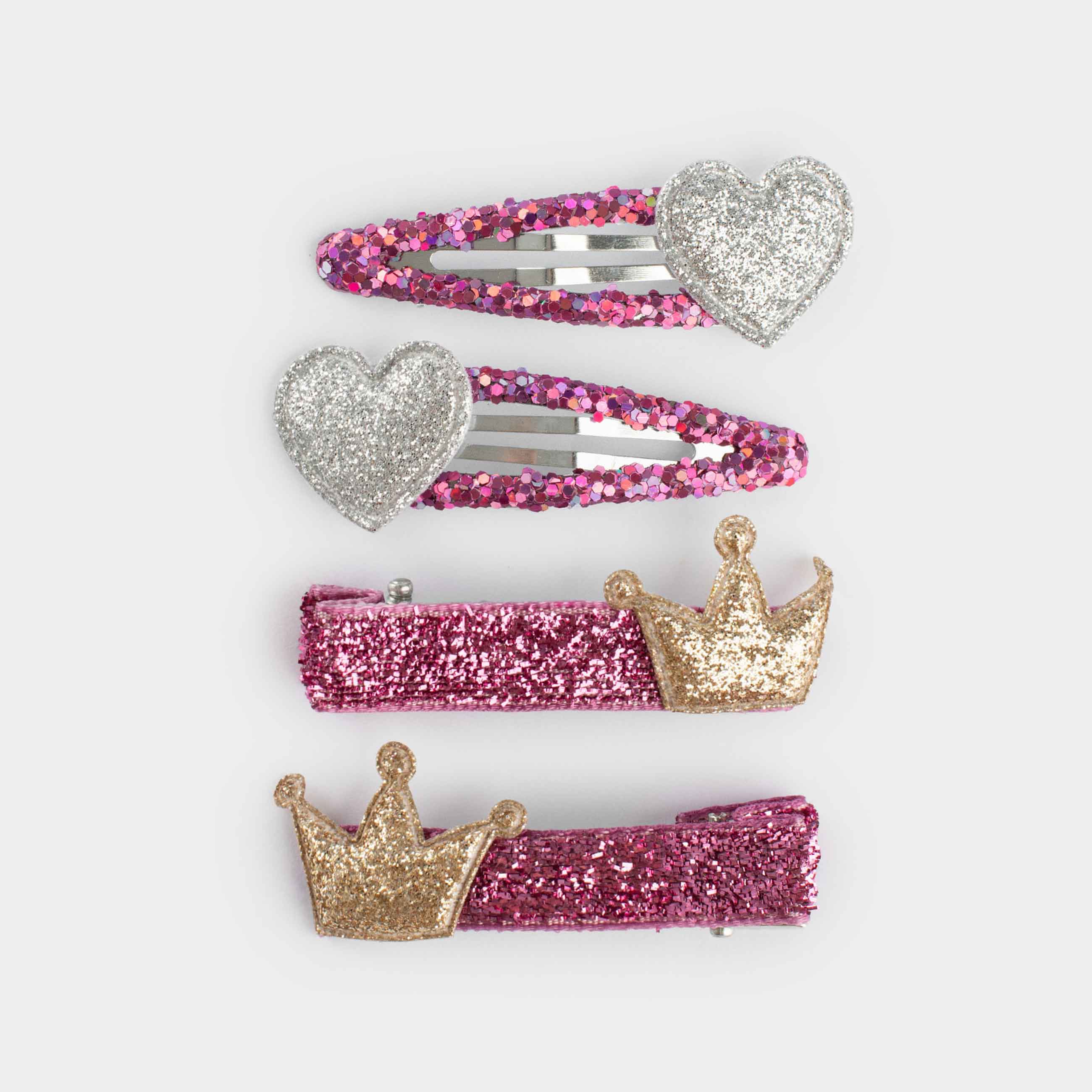 Hair clip set, 5 cm, 4 pcs, children's, plastic / metal, purple, Crown/Heart, Gracile