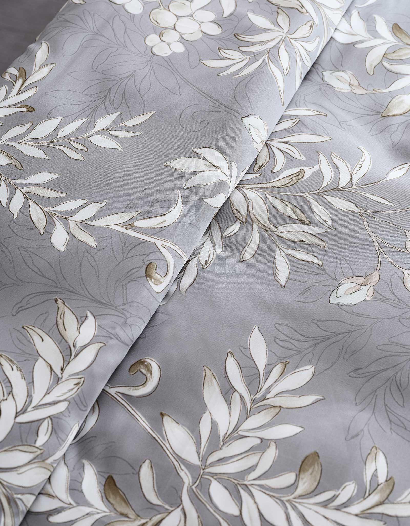 Bed linen set euro, Tencel 300 TC, grey, Leaves, Tencel