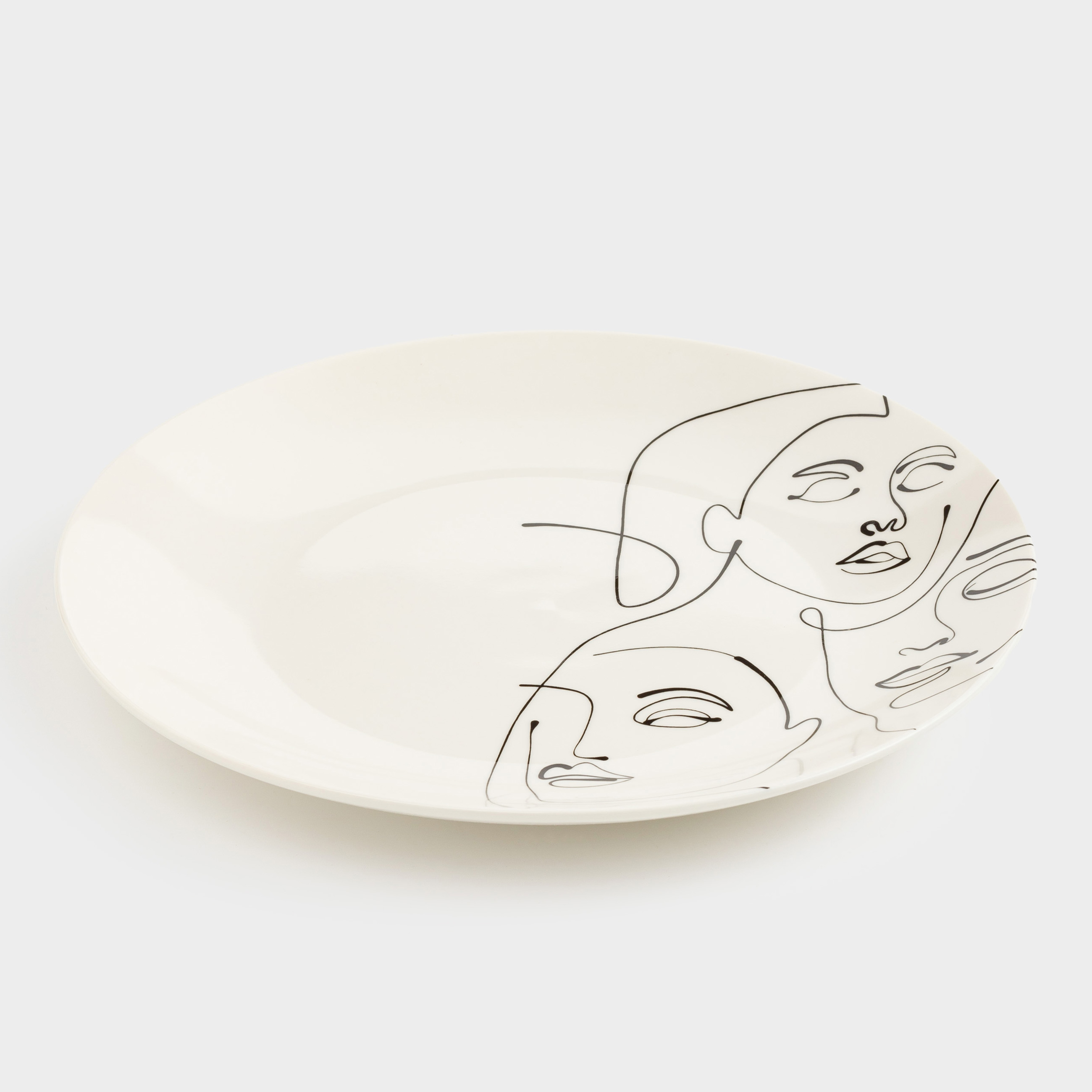 Snack plate, 23 cm, 2 pcs, porcelain N, Milk, Abstract faces, Face