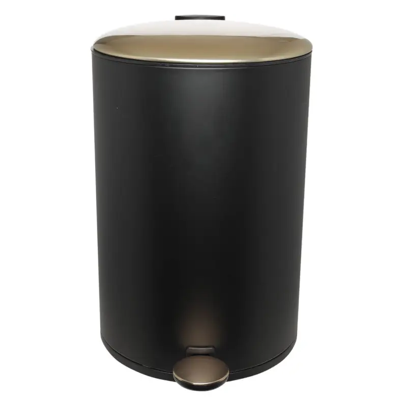 Trash can, 12 l, with pedal, metal, black and gold, Black chic
