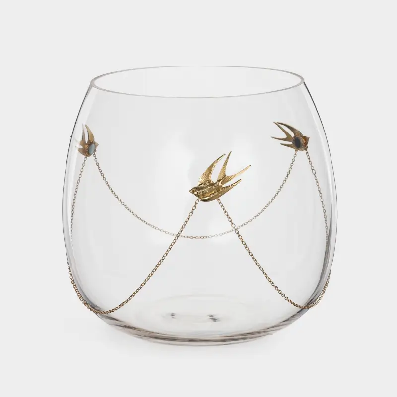 Flower vase, 20 cm, with chain, Glass / Metal, Birds, Birds ,image-0