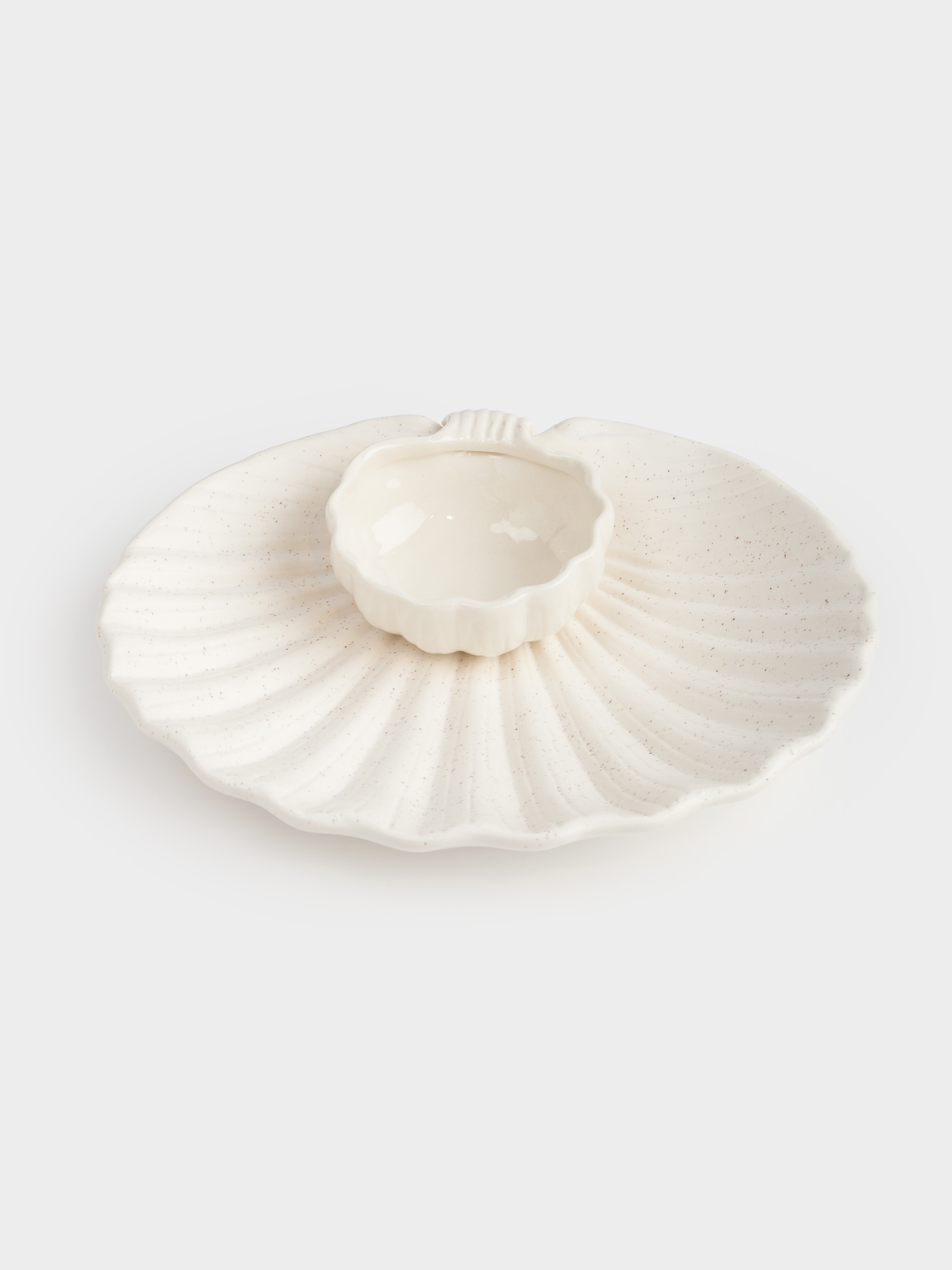 Dish, 20x17 cm, with sauce pan, porcelain P, milky, speckled, Shell, Seaside, image-1