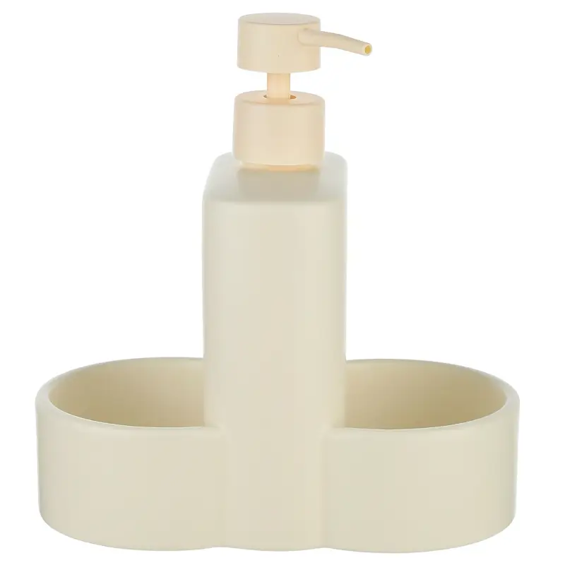 Detergent dispenser, 380 ml, organizer, 2 compartments, ceramic, milk ,image-0