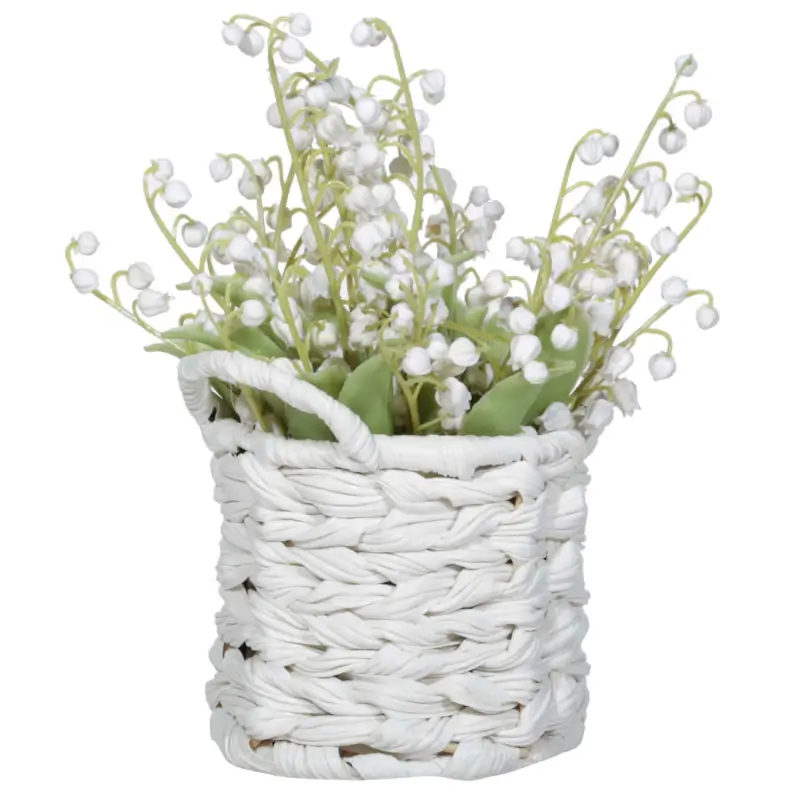 Artificial plant, 23 cm, in a basket, plastic / polyurethane, Lily of the valley basket, May-lily