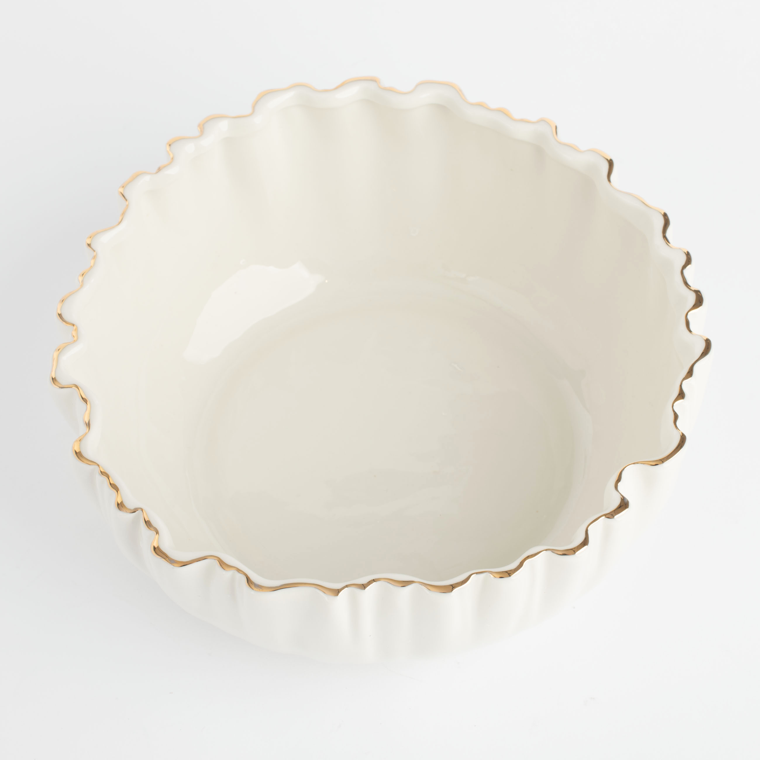 Salad bowl, 20x8 cm, 1,3 l, porcelain P, with golden edging, Crumpled effect, Crumple gold