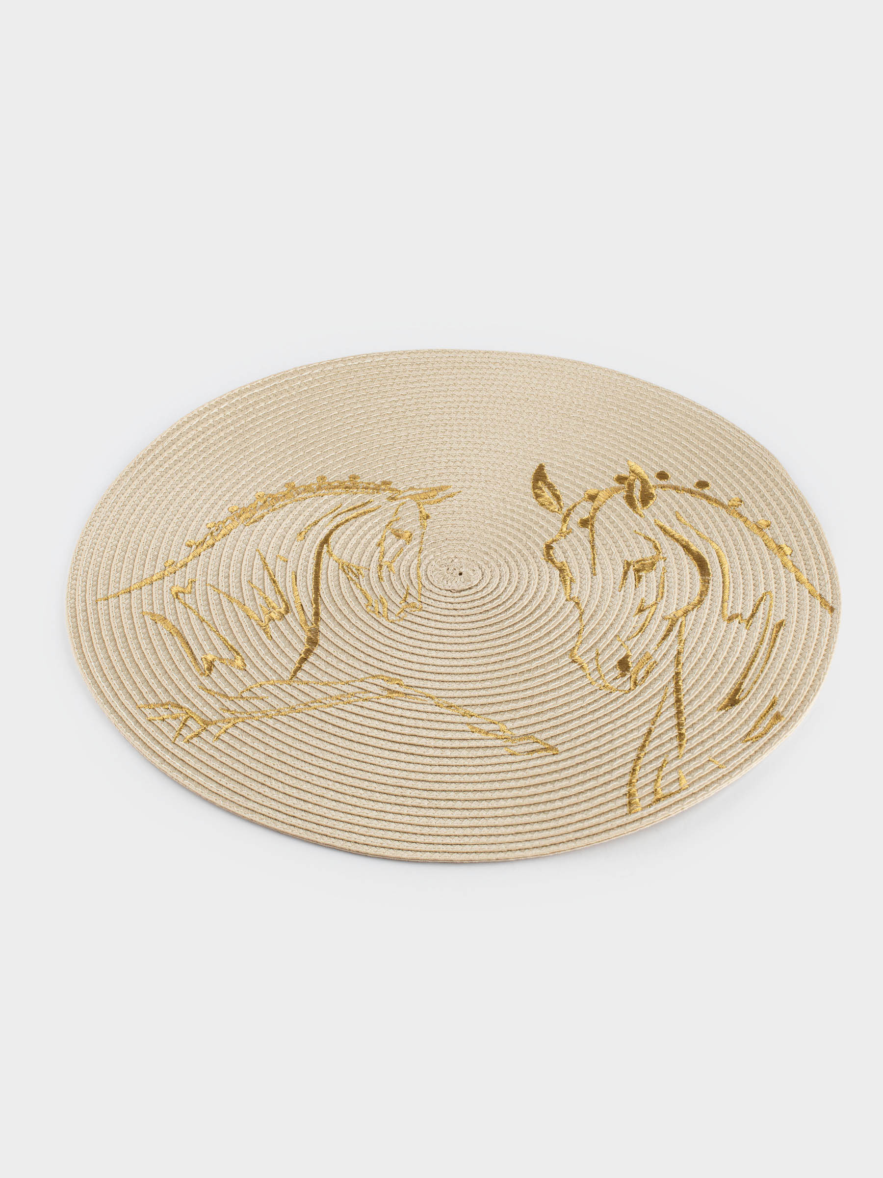 Placemat, 38 cm, polyester, round, milky, Horses, Circle embroidery, image-5