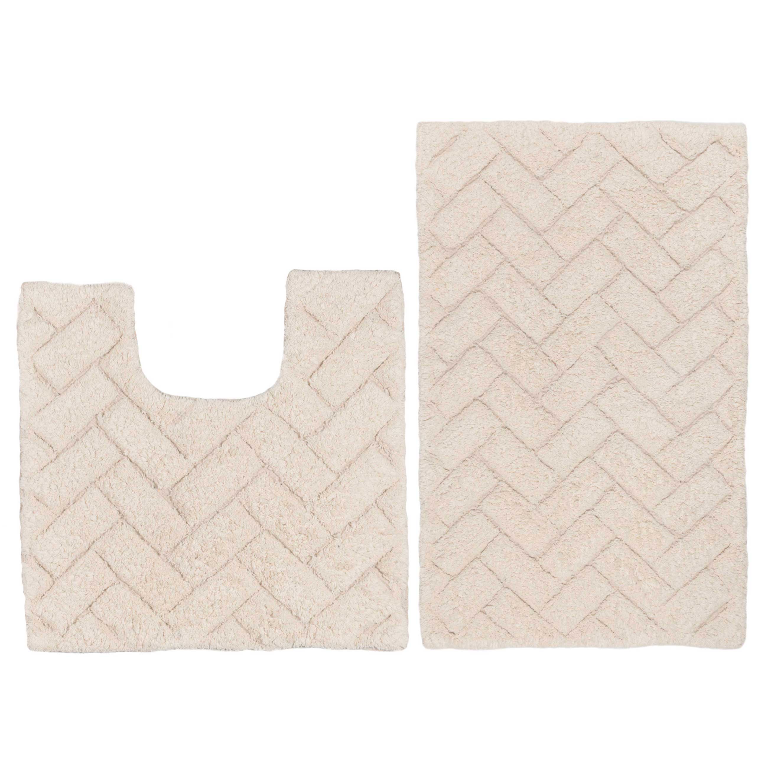 Bathroom mat, 50x80 / 50x50 cm, 2 pcs, Anti-slip, Cotton, Milk, Neutral, image-0