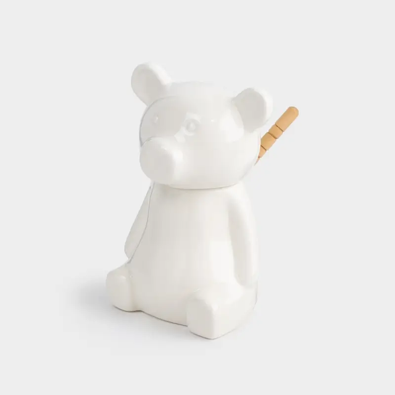 Honey jar, 250 ml, with spoon, Porcelain P / bamboo, Bear, Speckled black ,image-0