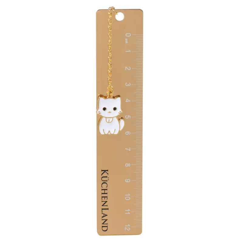 Ruler, 12 cm, with pendant, steel, golden, Kitten, Cat ,image-0