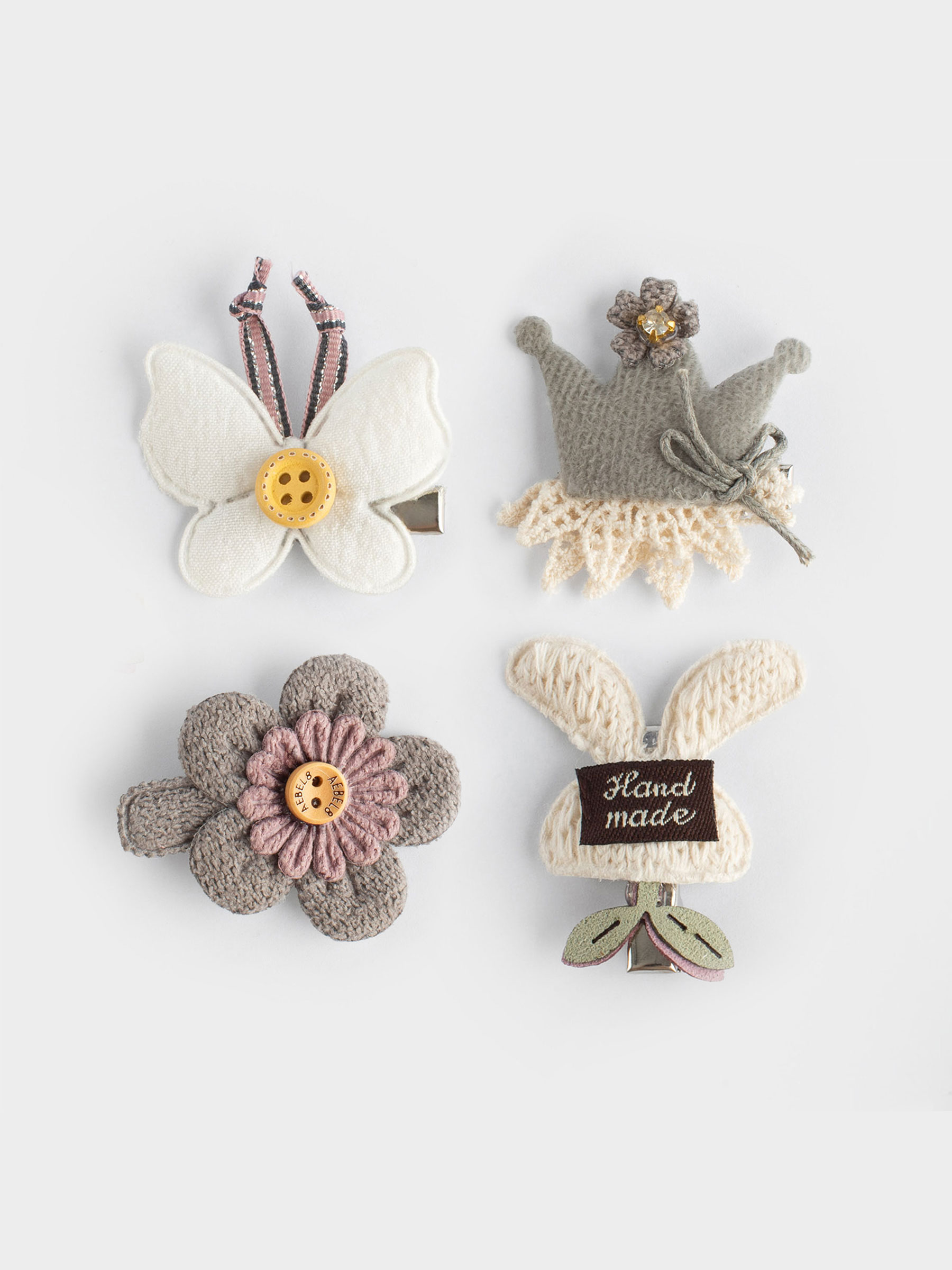 Hair clip set, 3 cm, 4 pcs, Children's, Polyester / Plastic, milky, Butterfly, Wooly, image-0