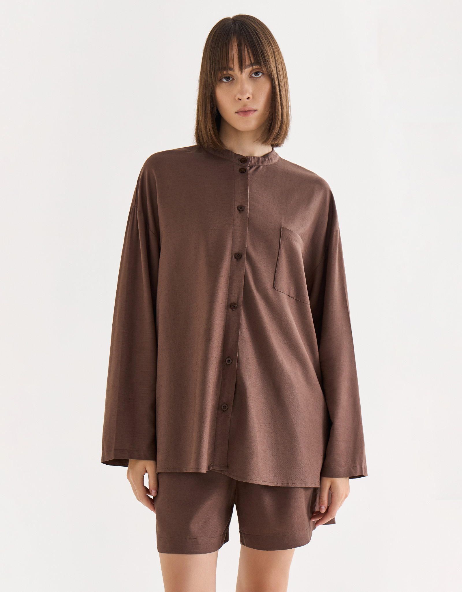 Women's shirt, size S, with long sleeves, viscose / linen, brown, Redana, image-6