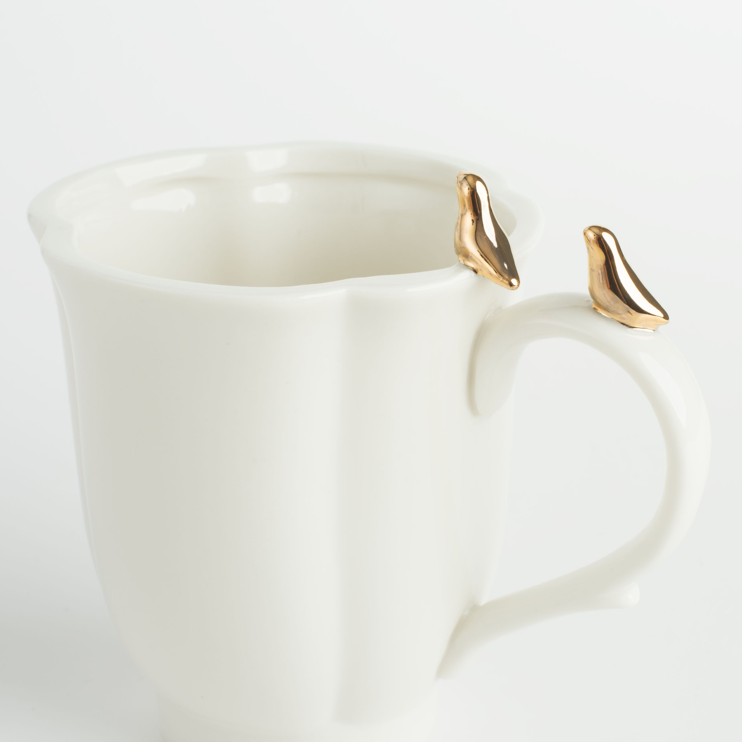 Mug, 370 ml, porcelain P, milky, Birds on the handle, Paradise garden, image-4