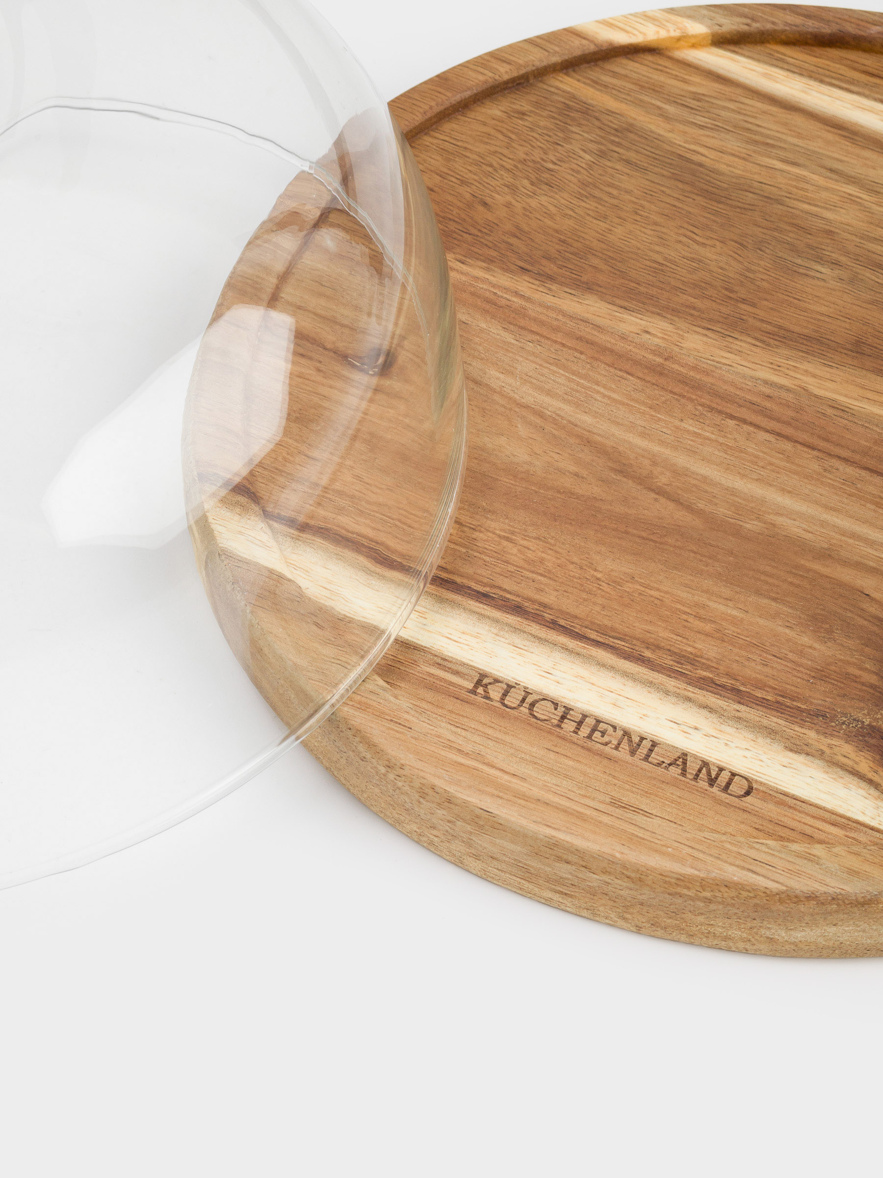 Dish with lid, 23x15 cm, wood/glass, round