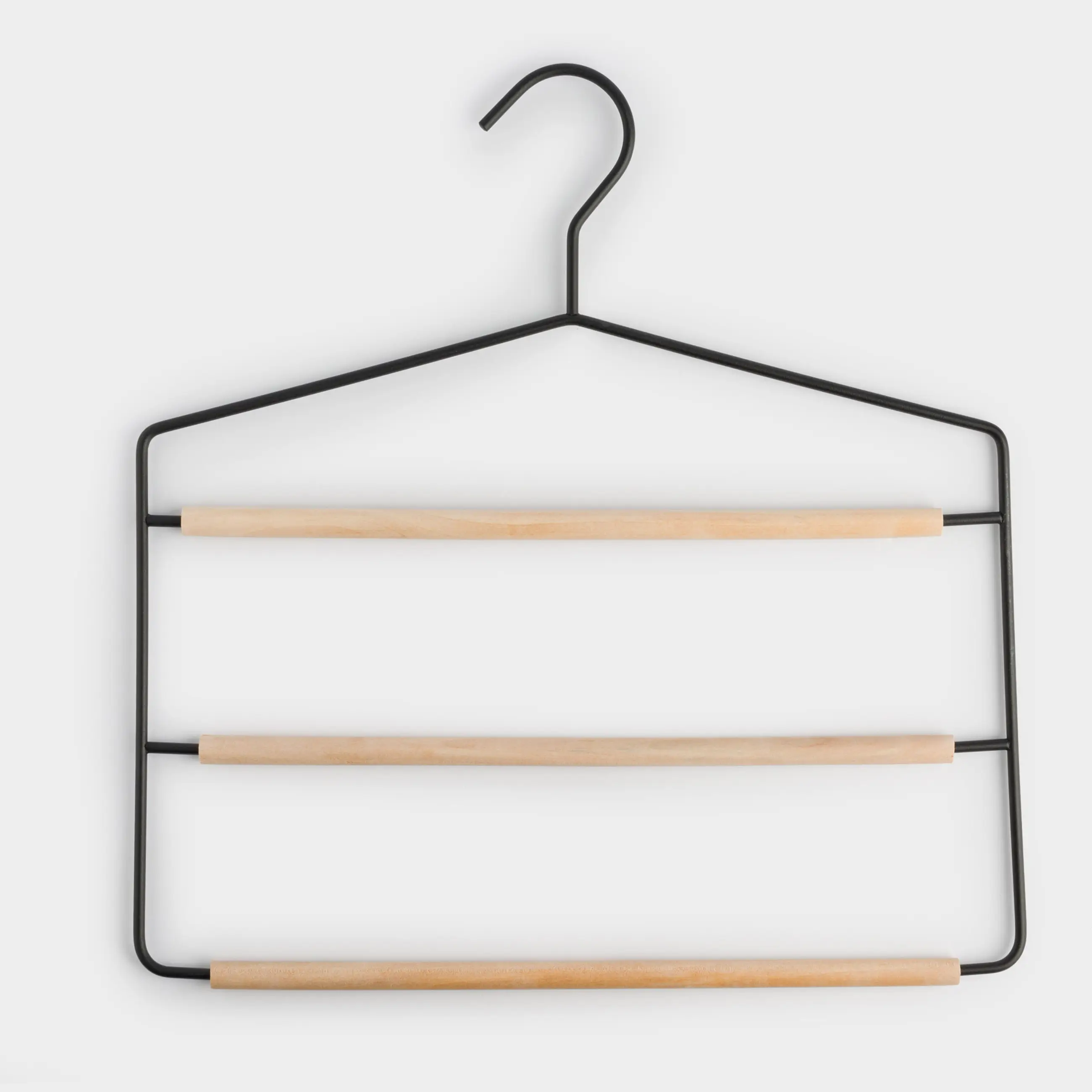 Hanger for trousers/skirts, 38 cm, 3 levels, metal / wood, black, Attic, image-0