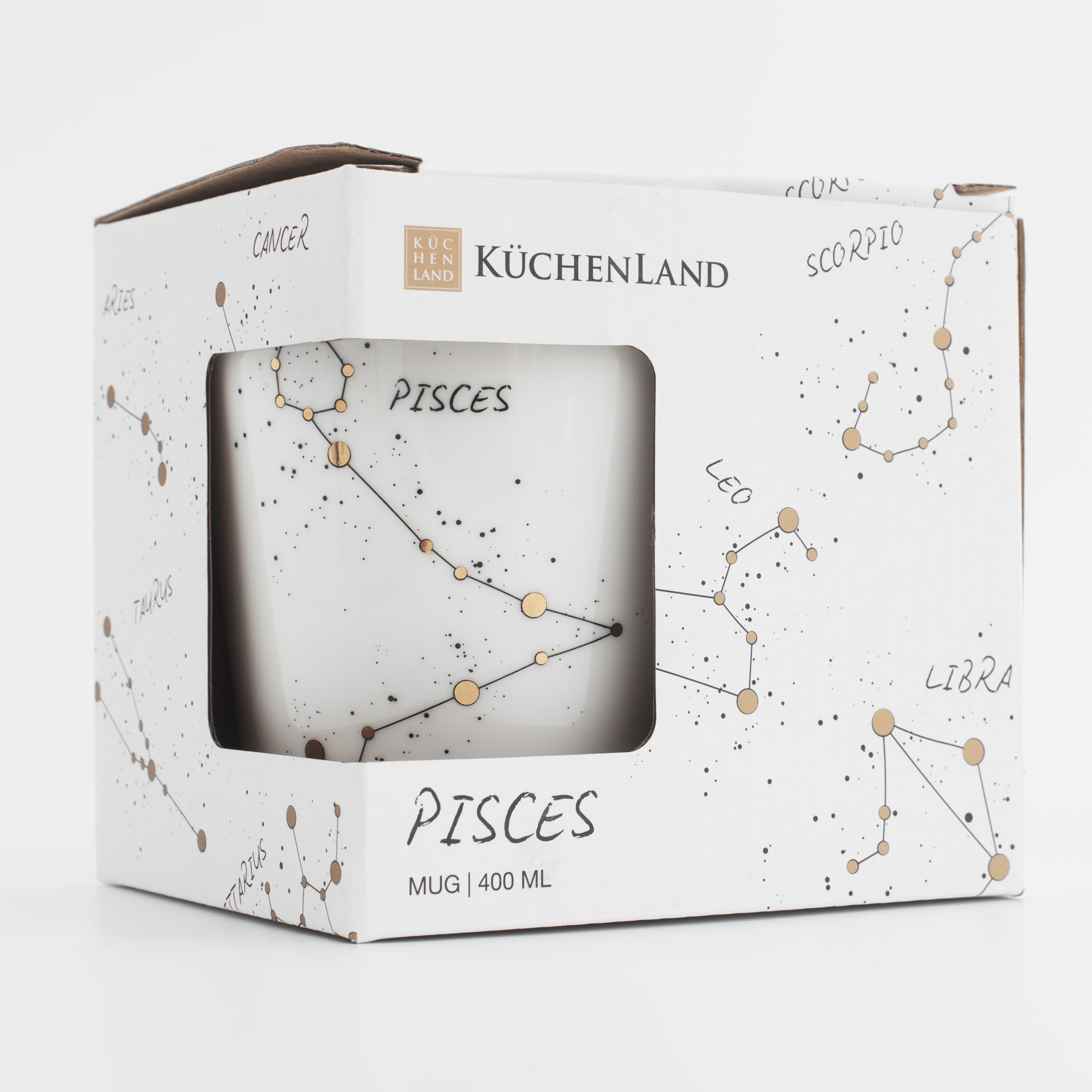 Mug, 400 ml, porcelain N, milky golden, Fish, Zodiac, image-5