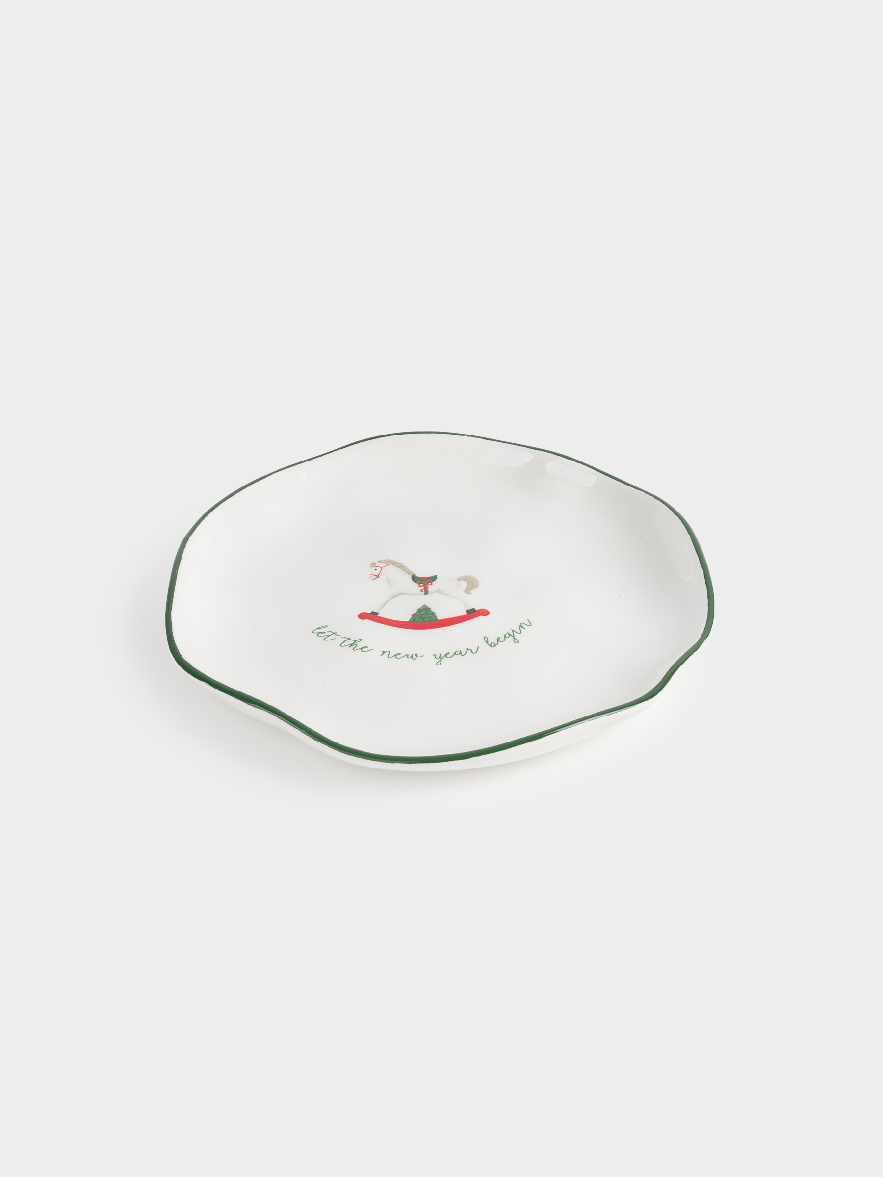 Snack plate, 21 cm, ceramic, Horse, Christmas green, image-1