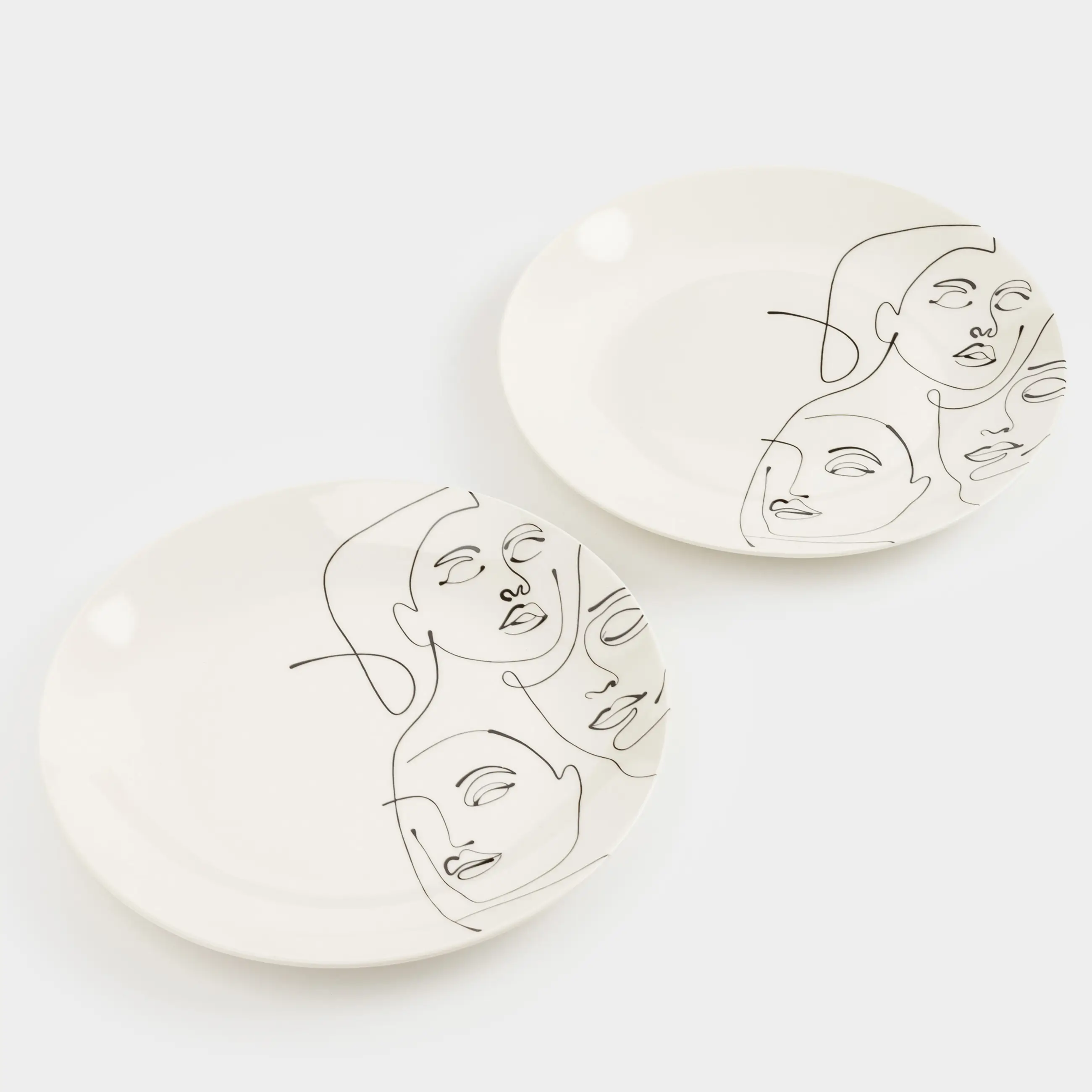 Snack plate, 23 cm, 2 pcs, porcelain N, Milk, Abstract faces, Face, image-0