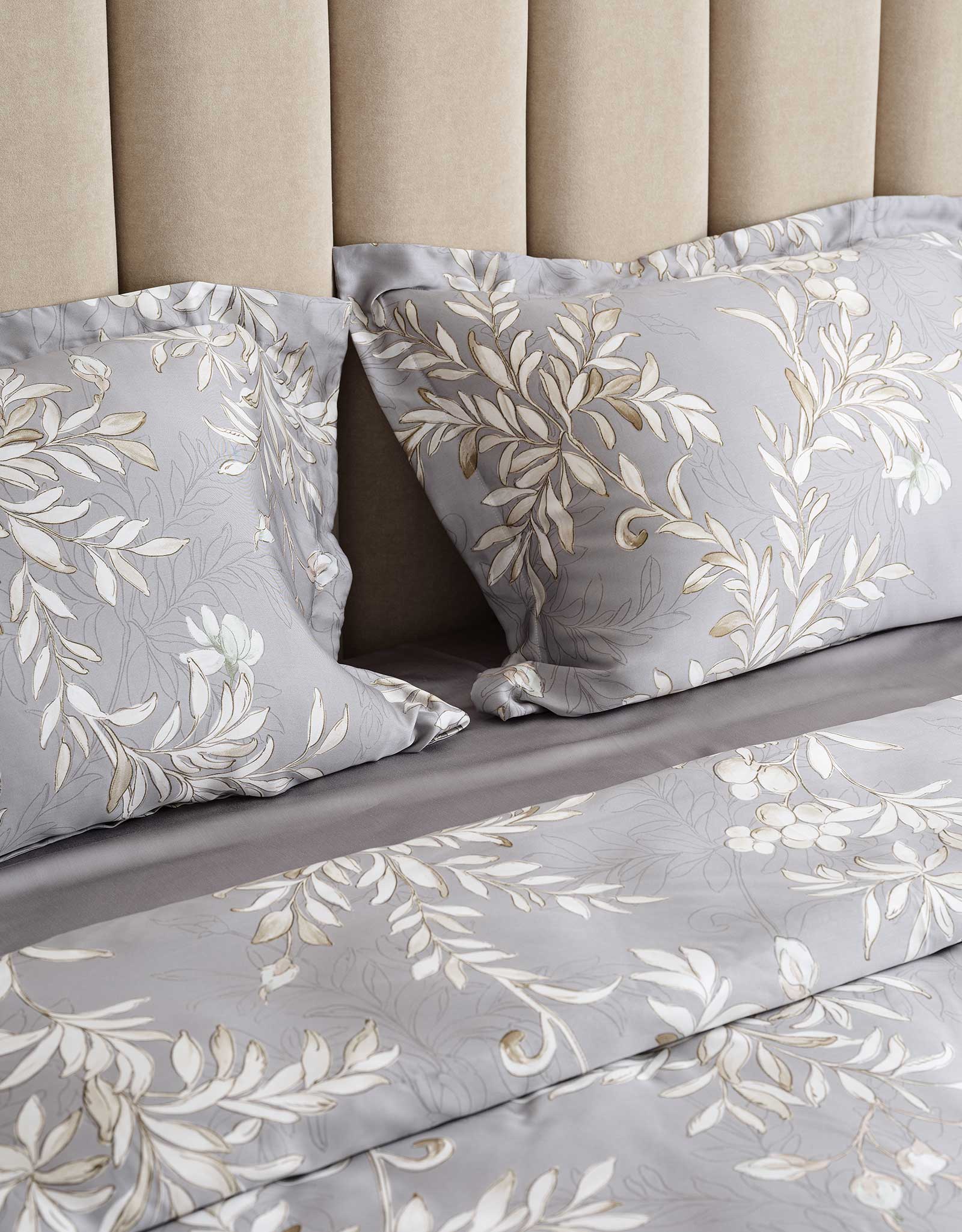 Bed linen set euro, Tencel 300 TC, grey, Leaves, Tencel