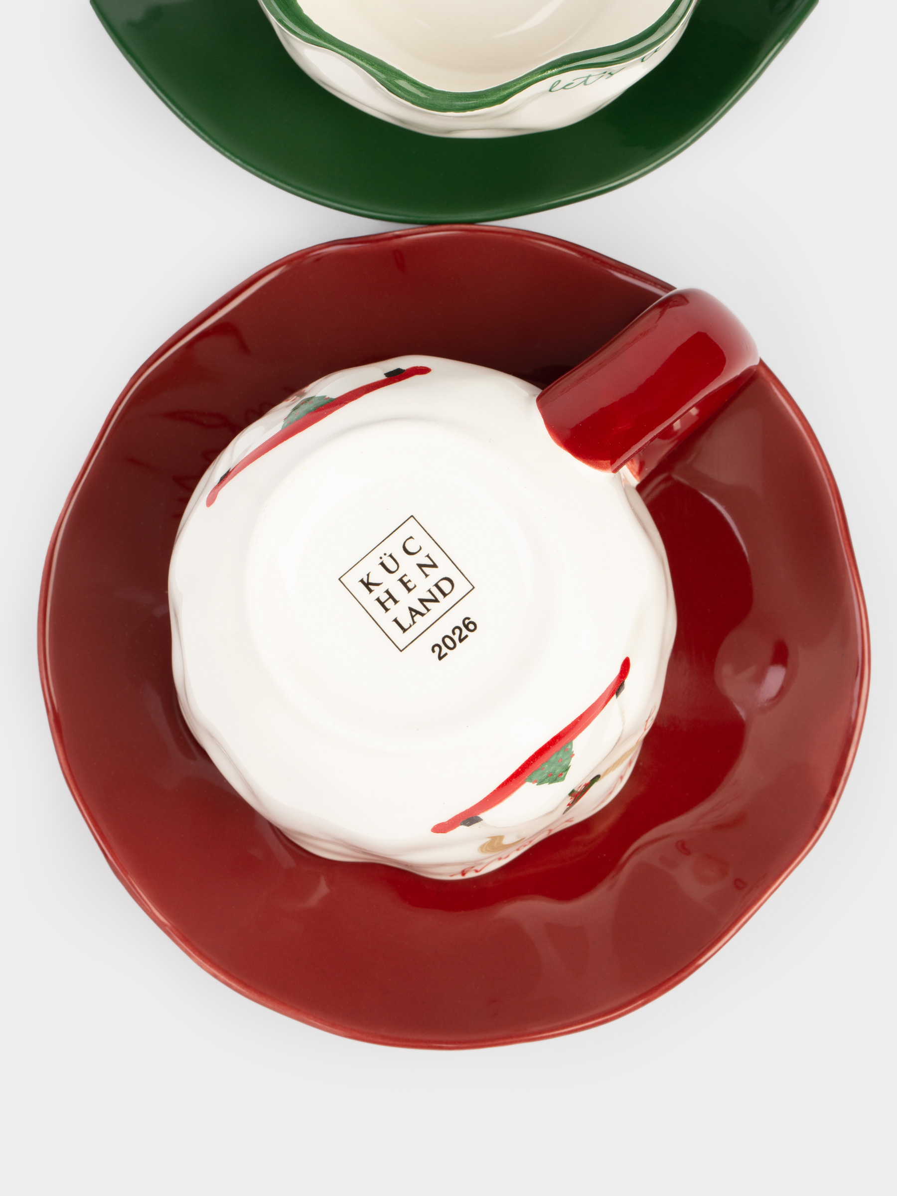 Tea pair, 240 ml, 2 persons, 4 items, ceramic, Christmas tree with bows/Horse, Christmas green, image-3