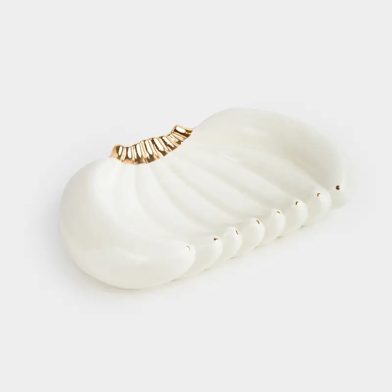 Fruit bowl, 26x16 cm, decorative, porcelain P, milky golden, Bananas, Tropical ,image-0